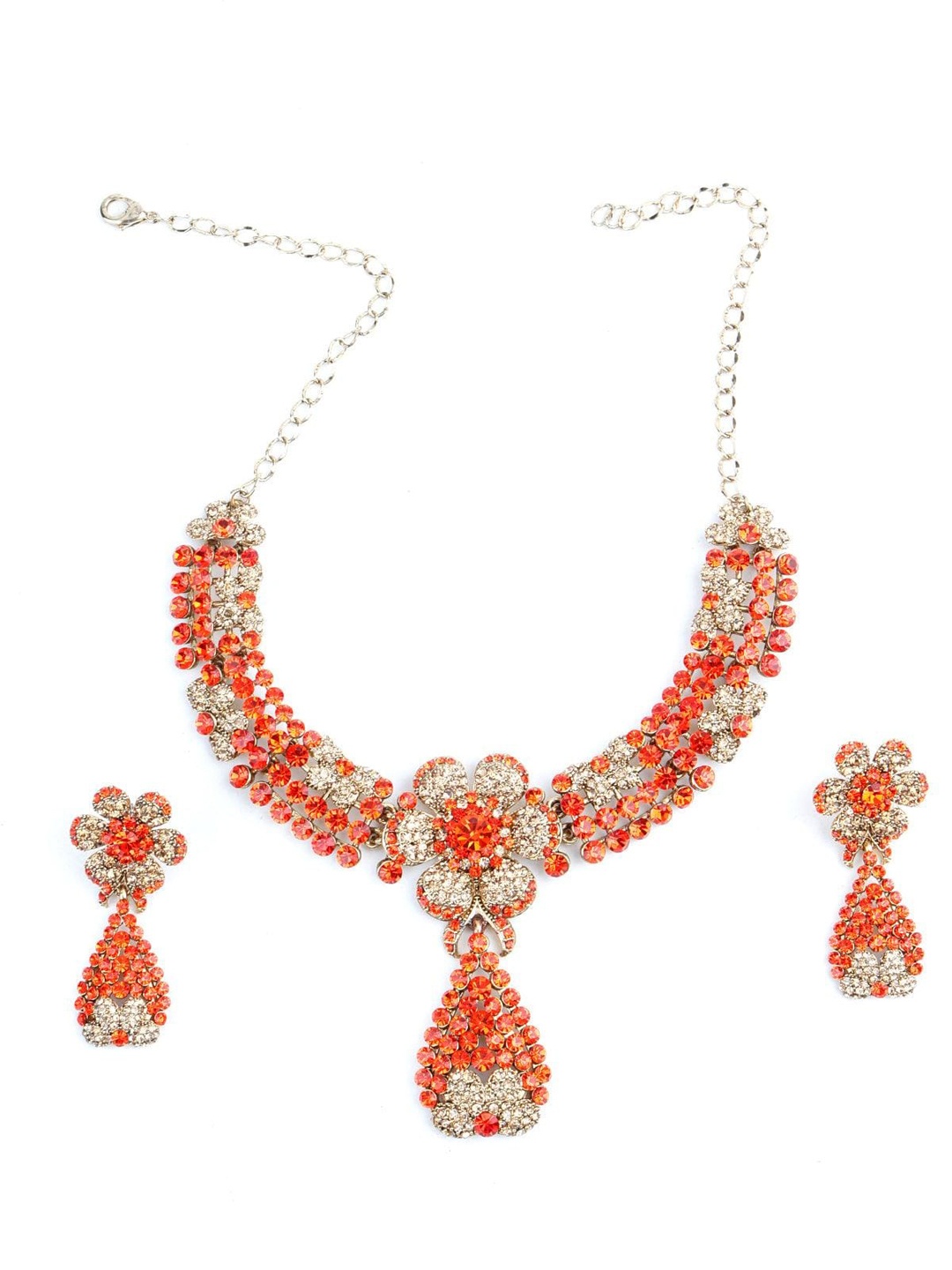 

ODETTE Gold-Plated Crystals-Studded Necklace & Earrings Set, Orange