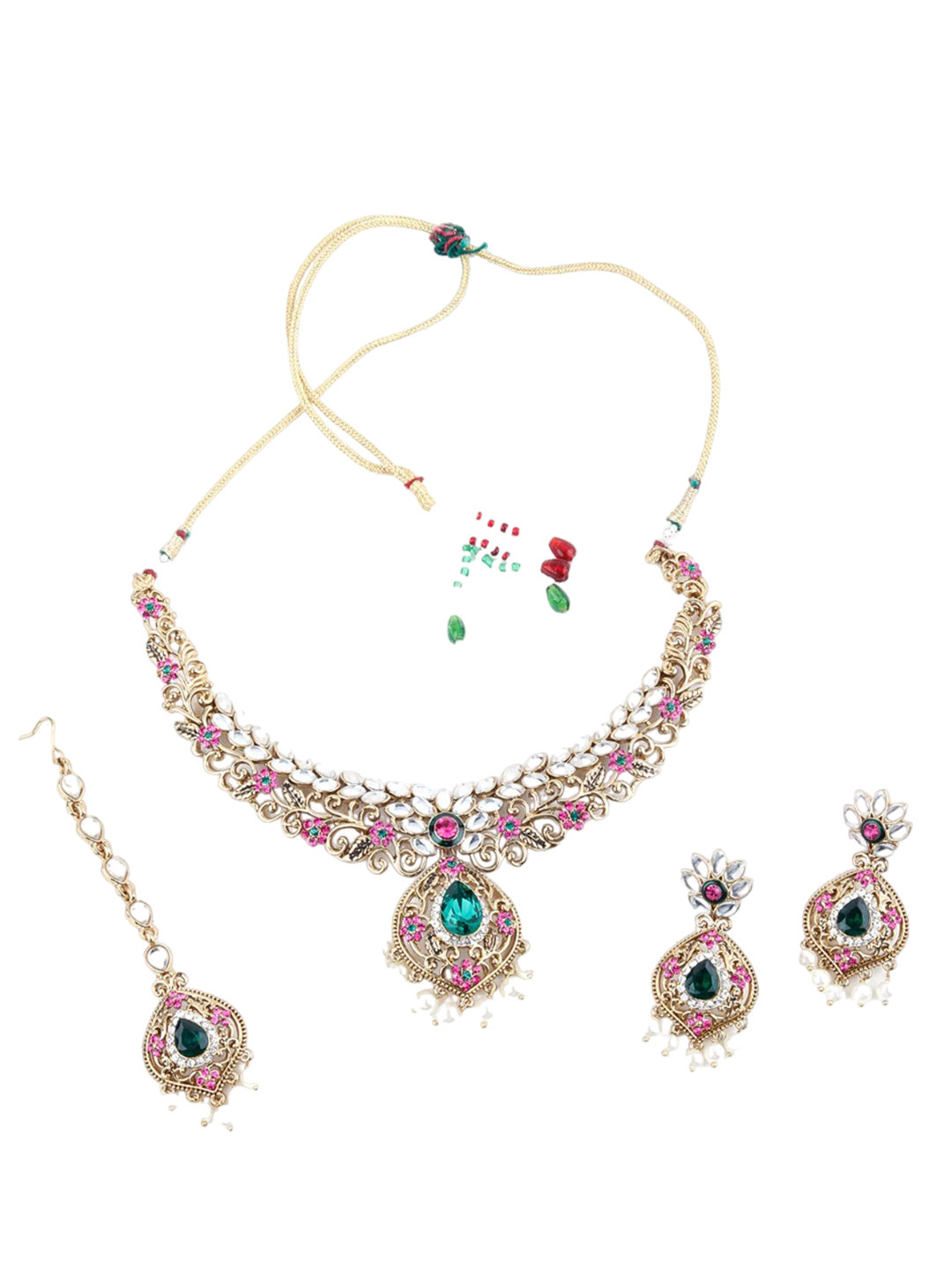 

ODETTE Gold-Plated Kundan-Studded Necklace & Earrings Set, Green