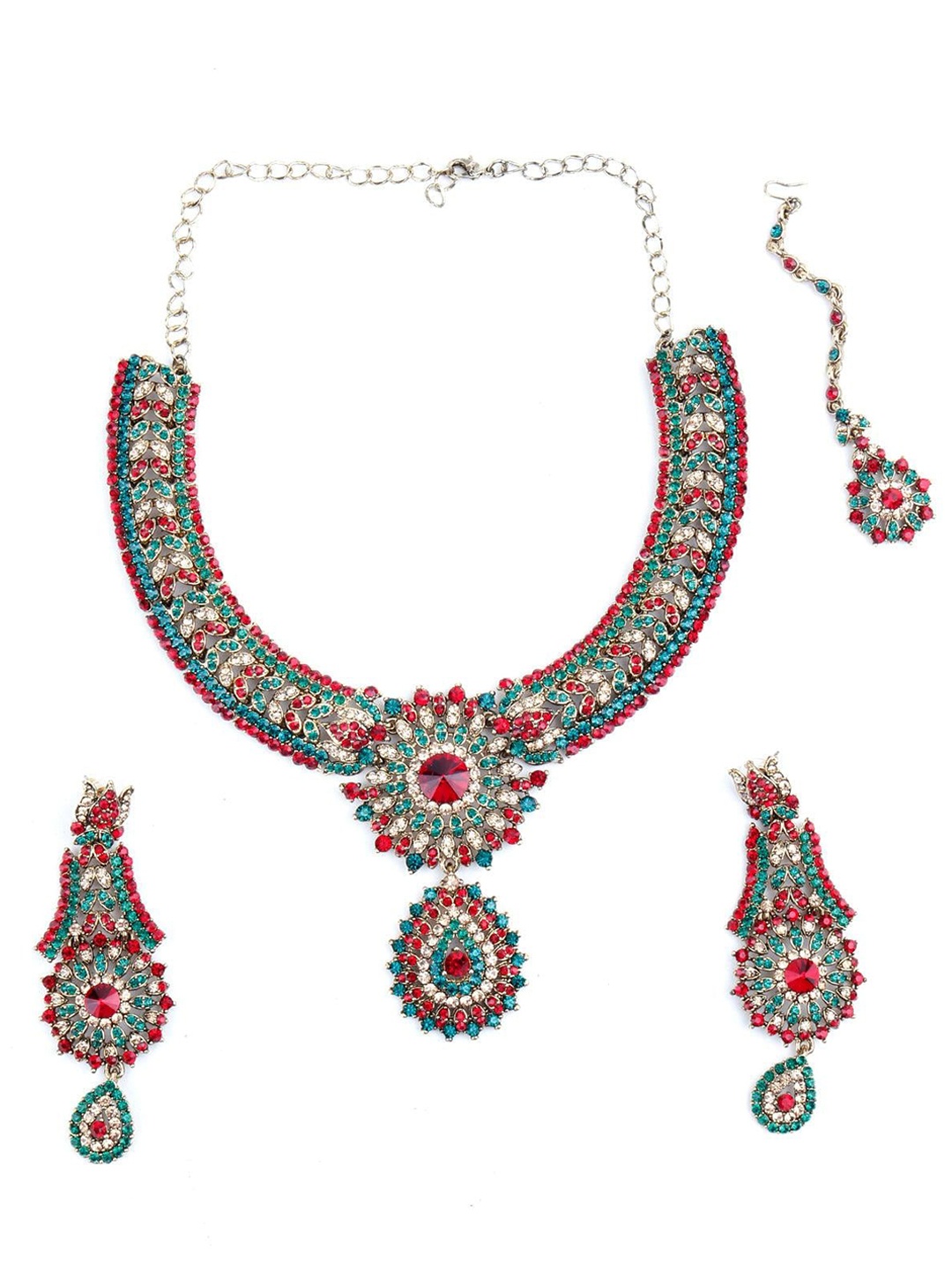

ODETTE Crystal-Studded Necklace & Earrings Set, Silver