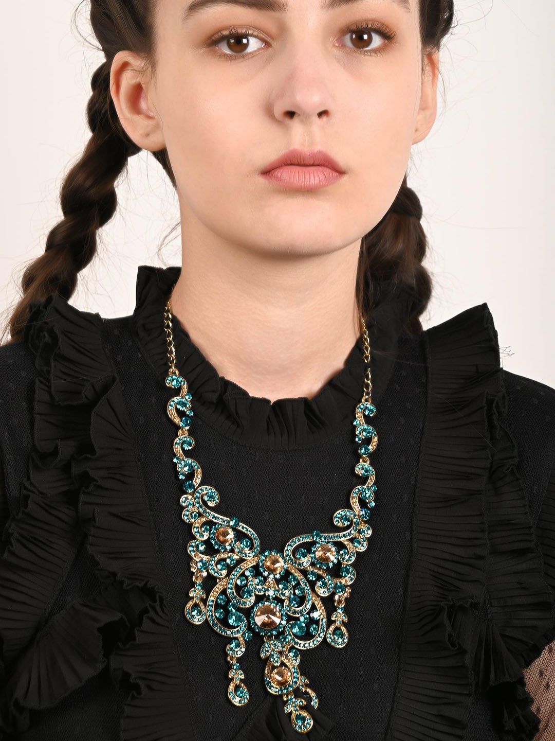 ODETTE Crystal Studded Necklace & Earring Set, Gold
