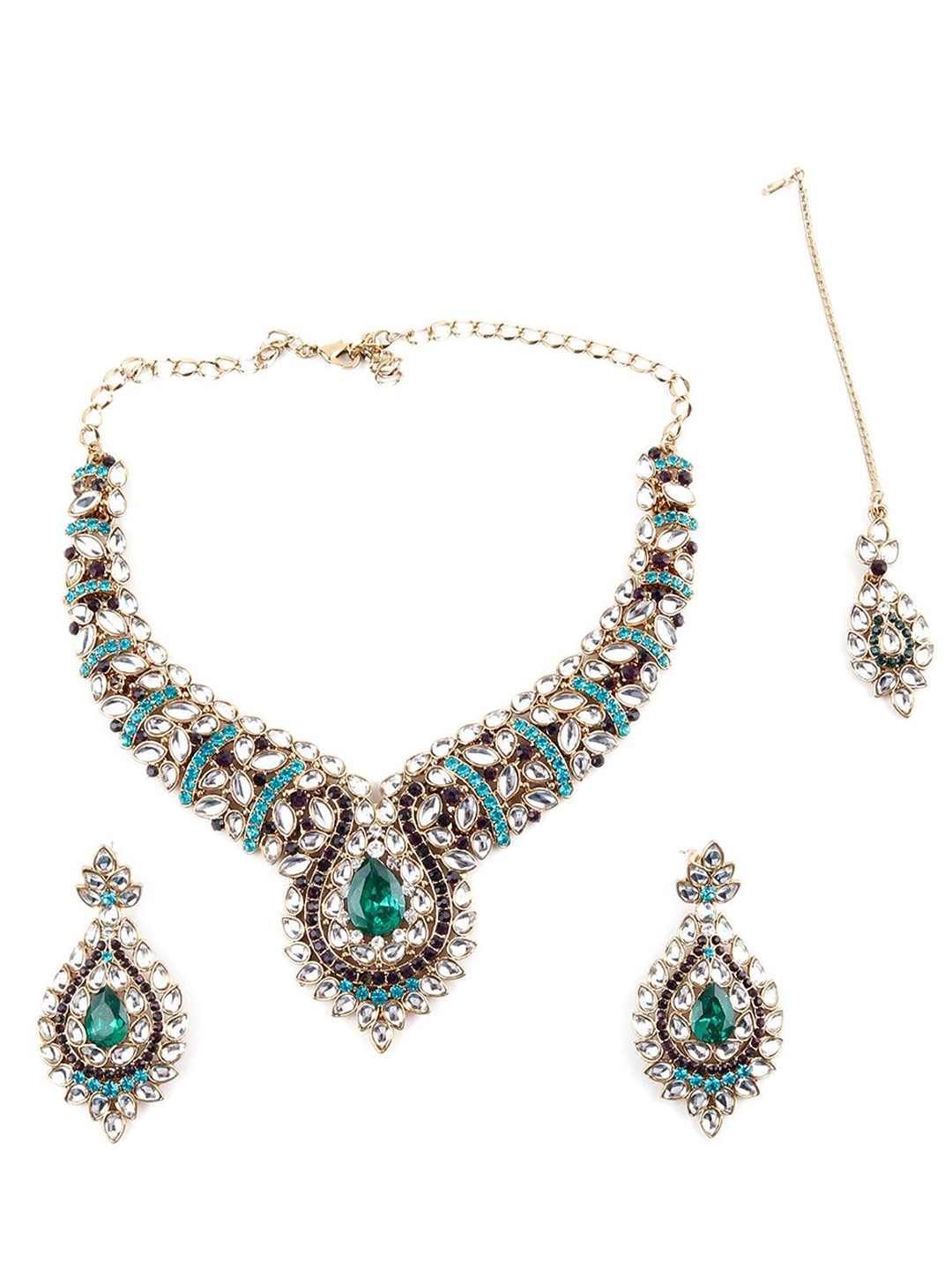 

ODETTE kundan Studded Necklace & Earring Set, Gold