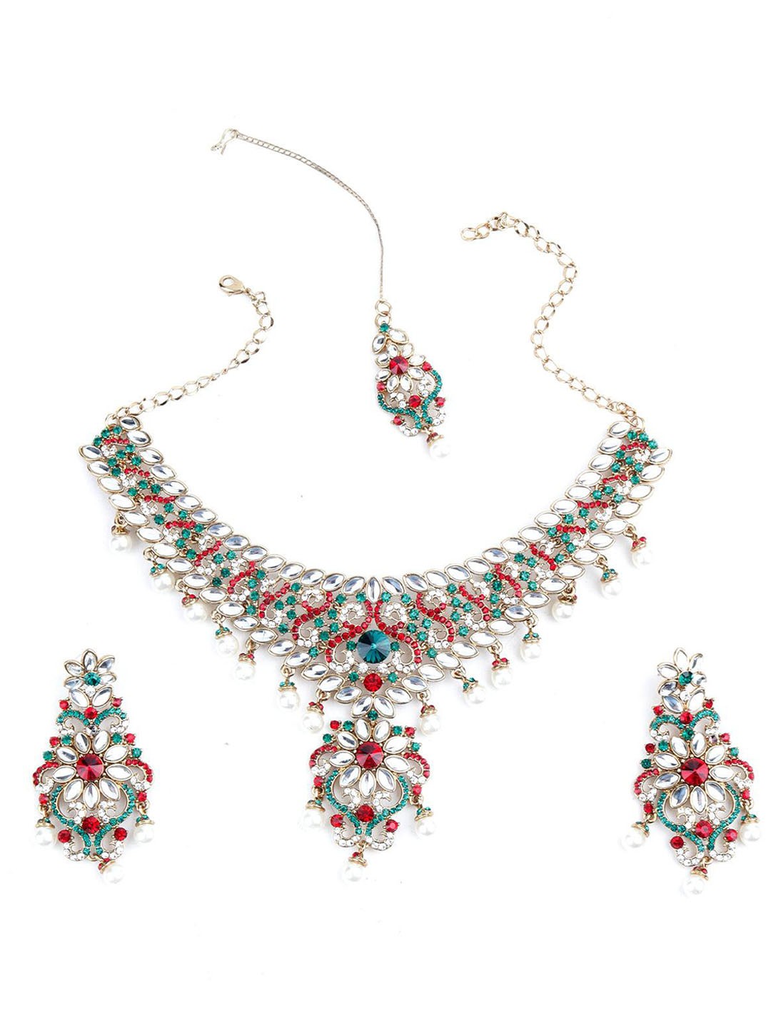 

ODETTE Crystal-Studded Necklace & Earrings Set, Red