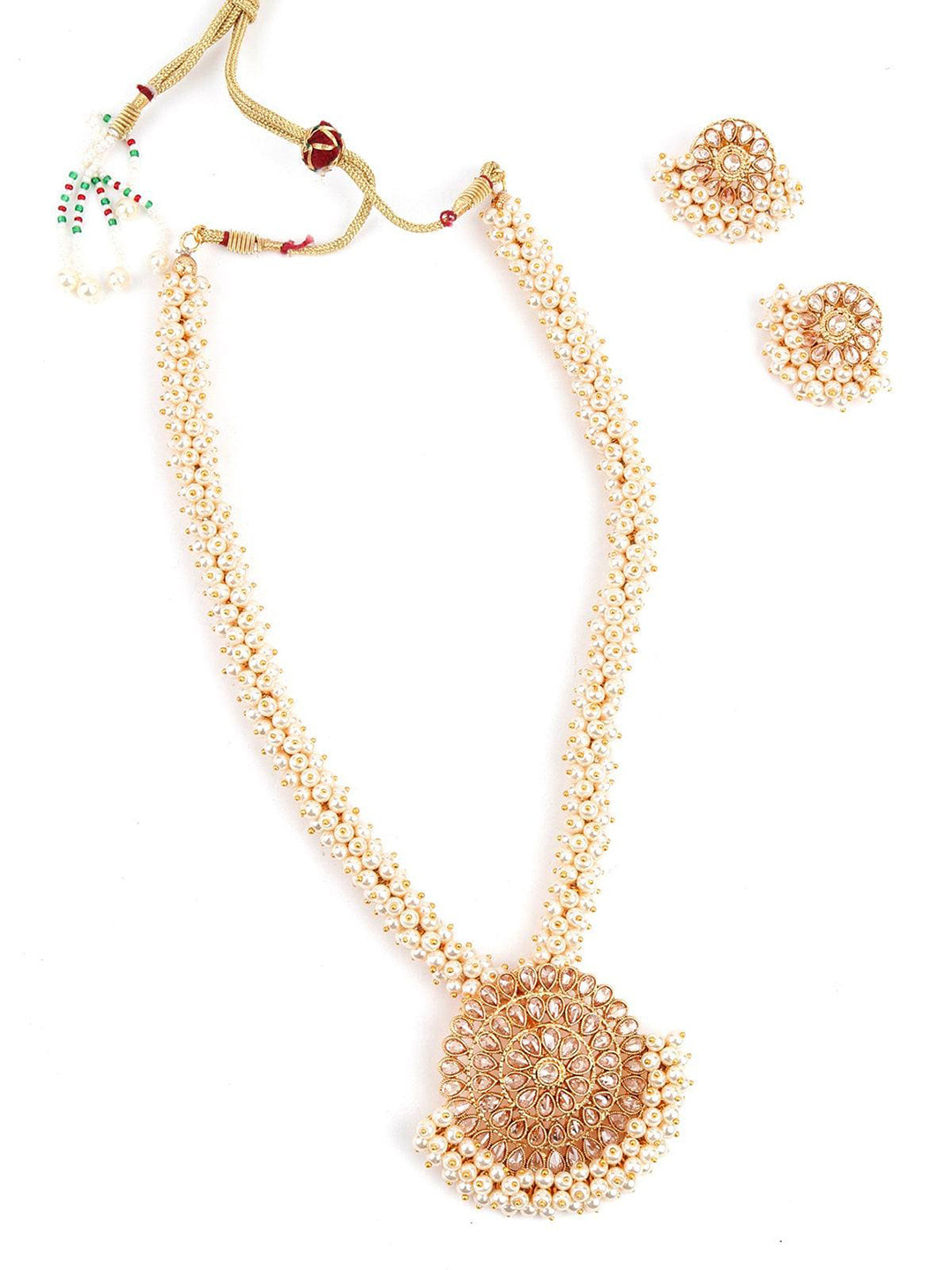

ODETTE kundan Studded & Beaded Necklace & Earring Set, Gold