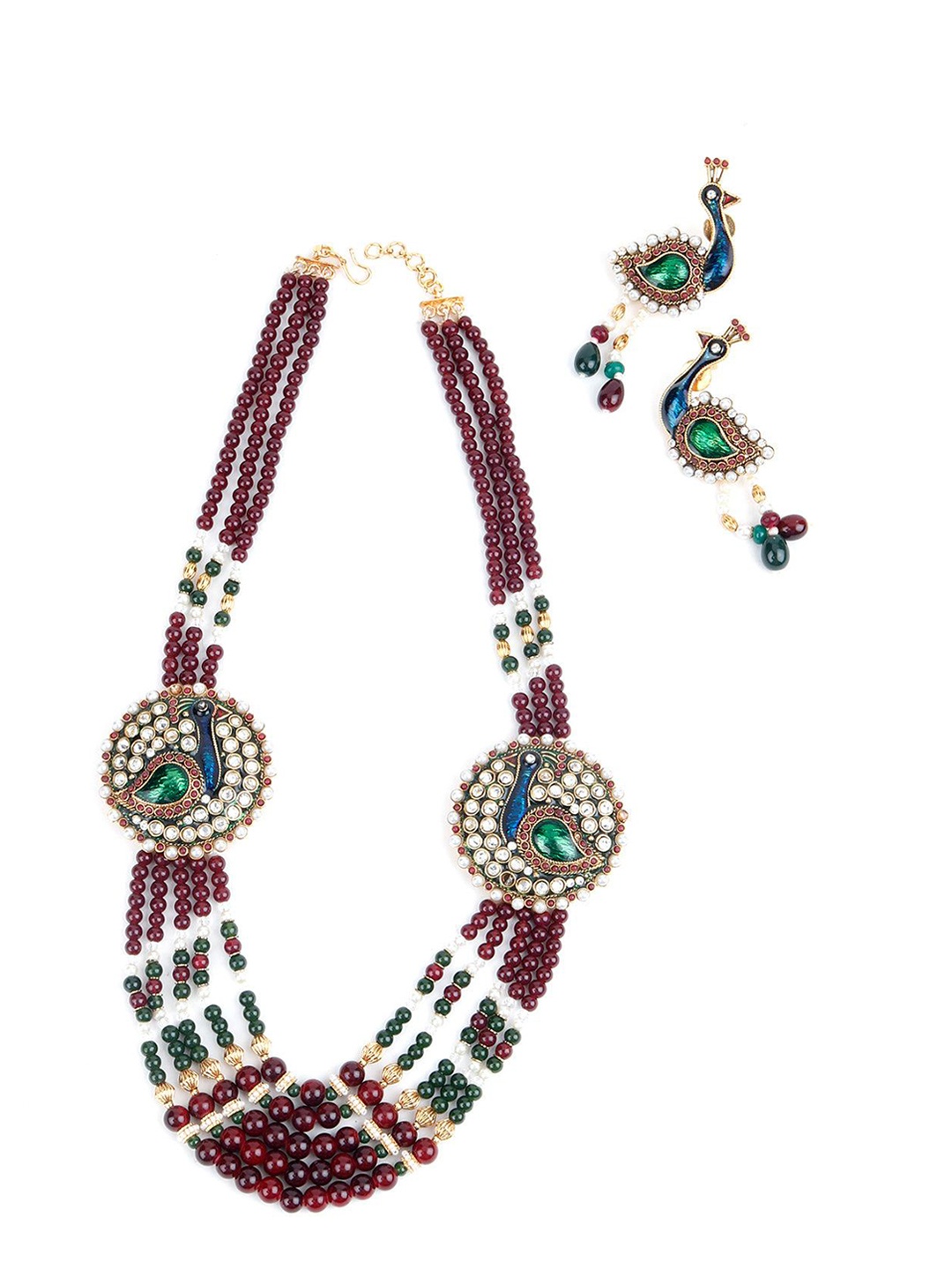 

ODETTE Gold-Plated Kundan-Studded & Beaded Jewellery Set
