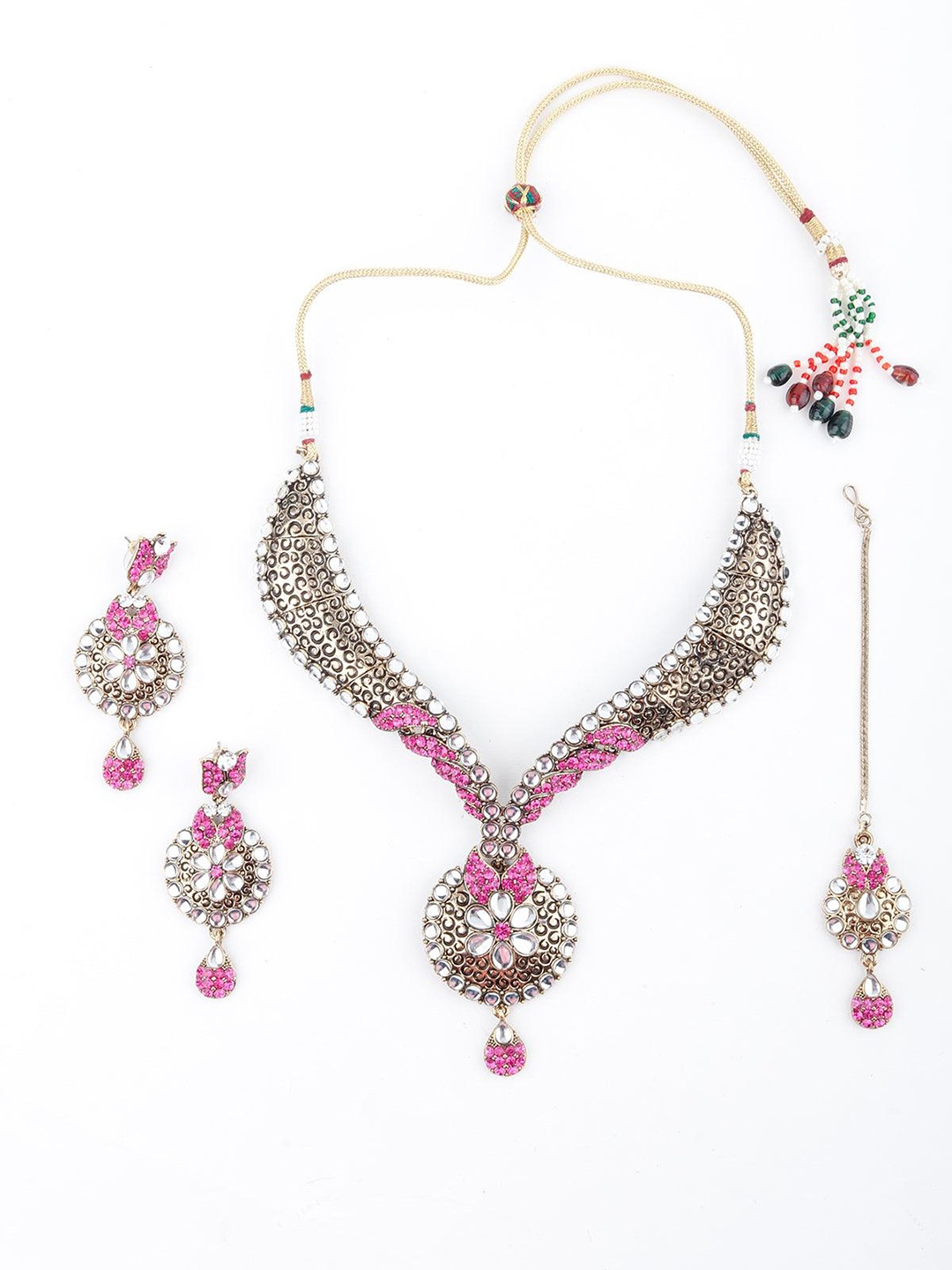 

ODETTE Kundan Studded & Beaded Necklace & Earring Set, Gold