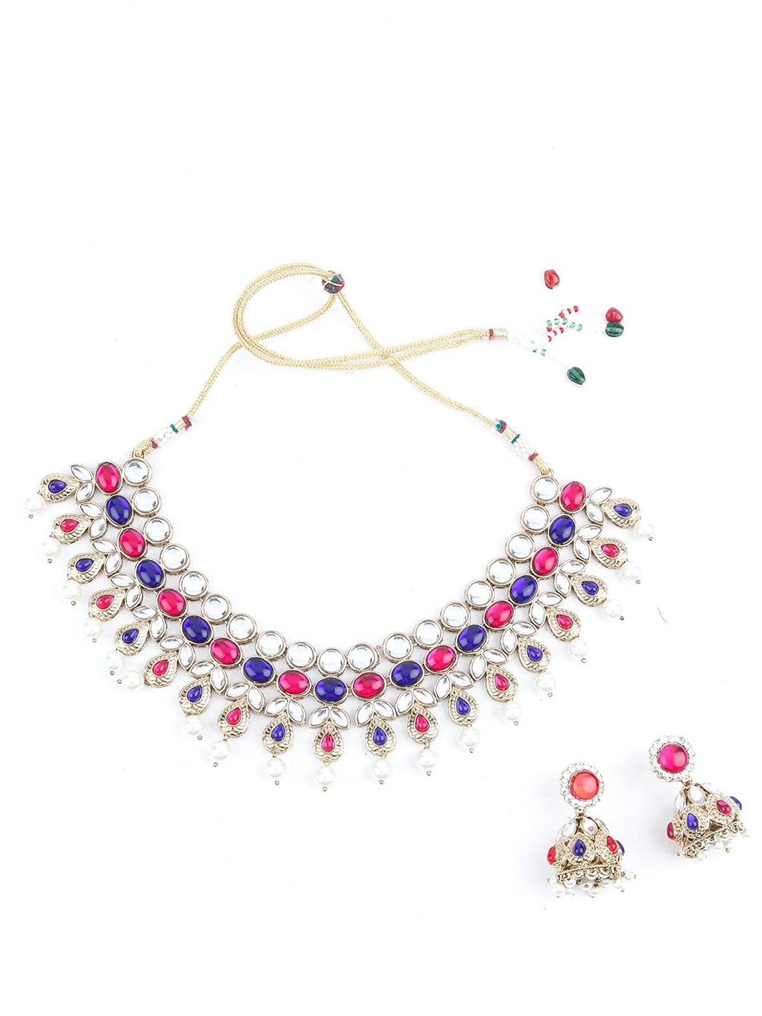 

ODETTE Stone Studded & Beaded Necklace & Earring Set, Gold