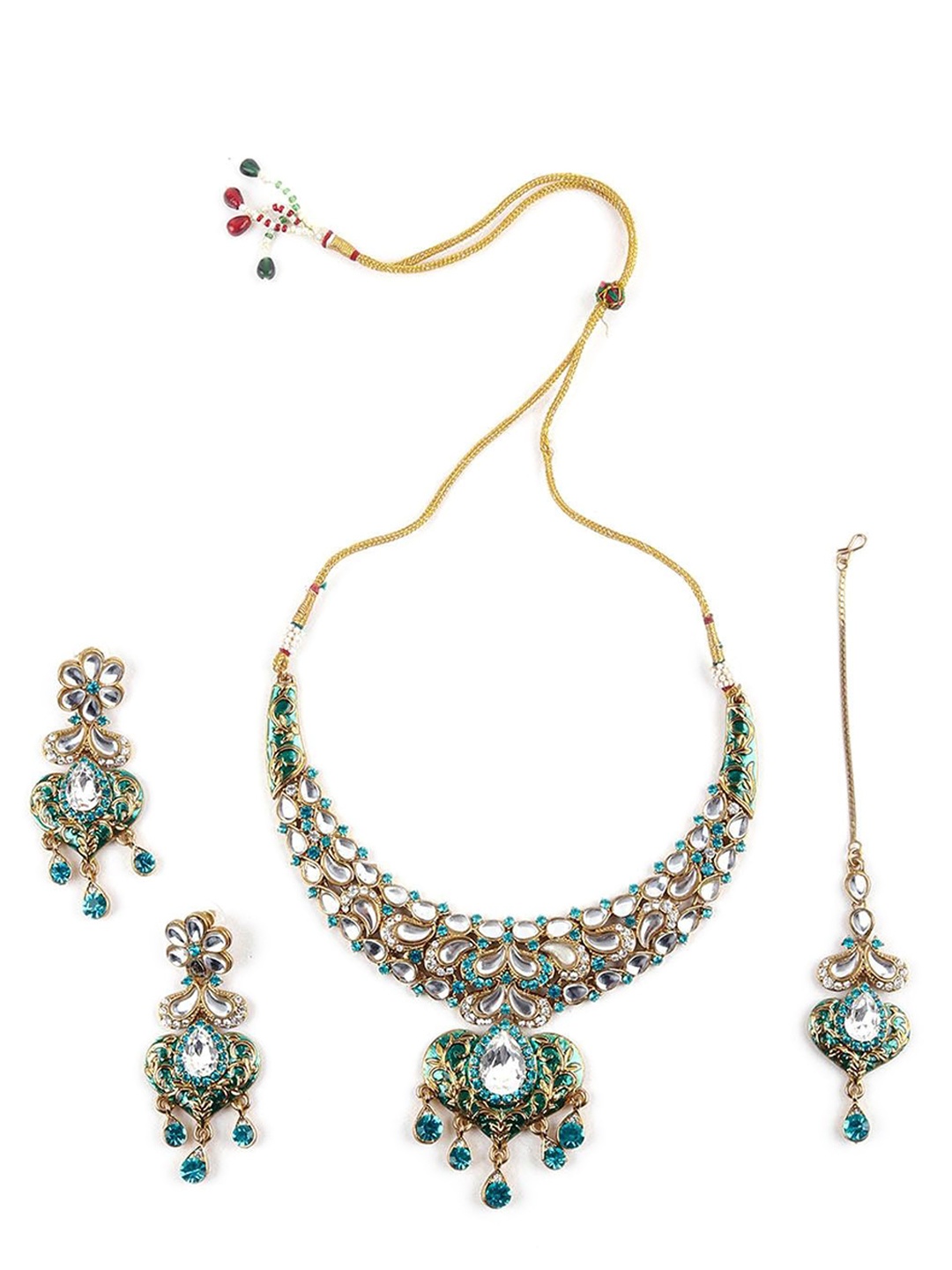 

ODETTE kundan Studded & Beaded Necklace & Earring Set, Gold