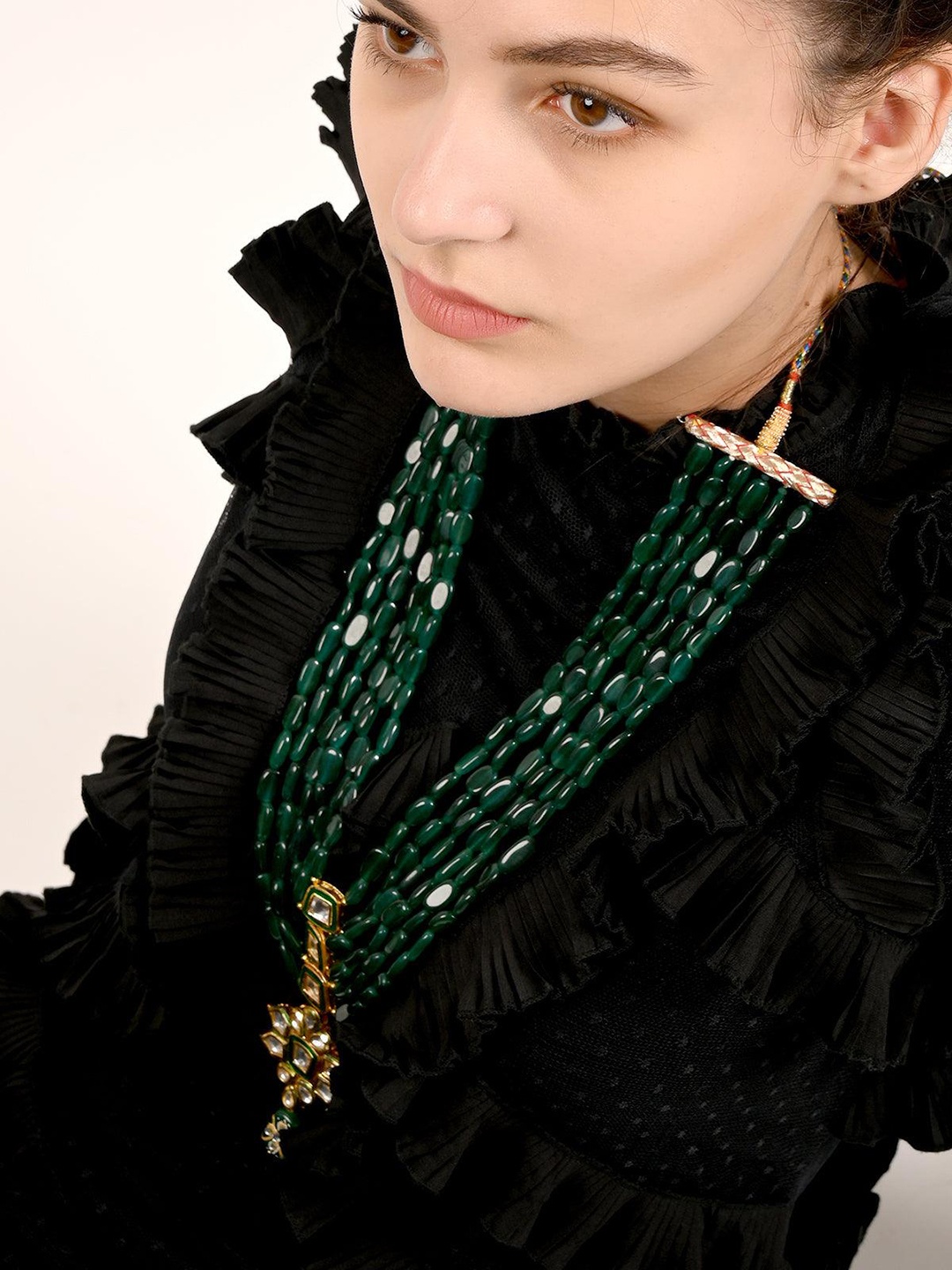 

ODETTE Gold-Plated Multi Layered Kundan Necklace, Green