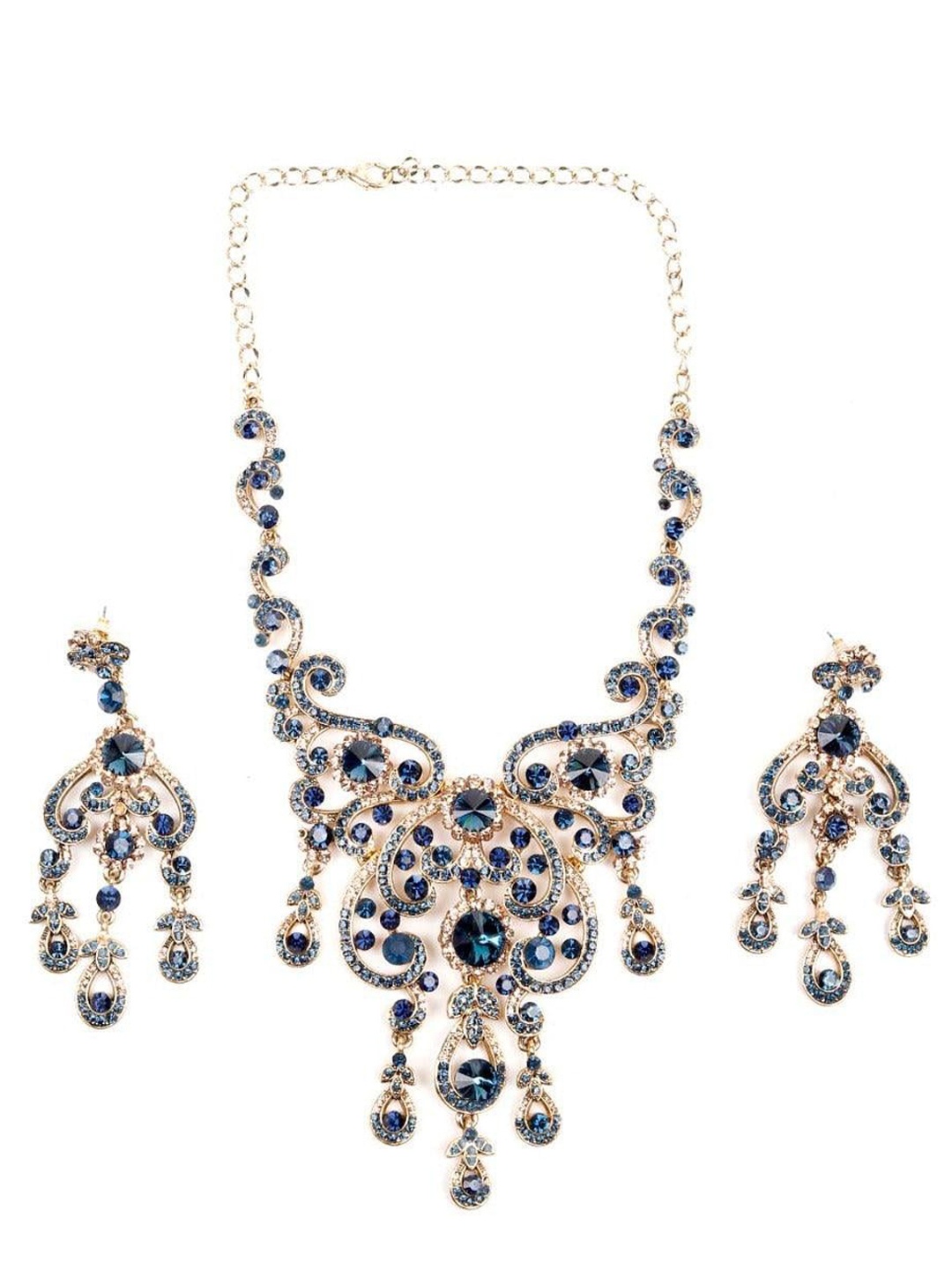 

ODETTE Gold-Toned Stoned Studded Necklace & Earring Set, Blue