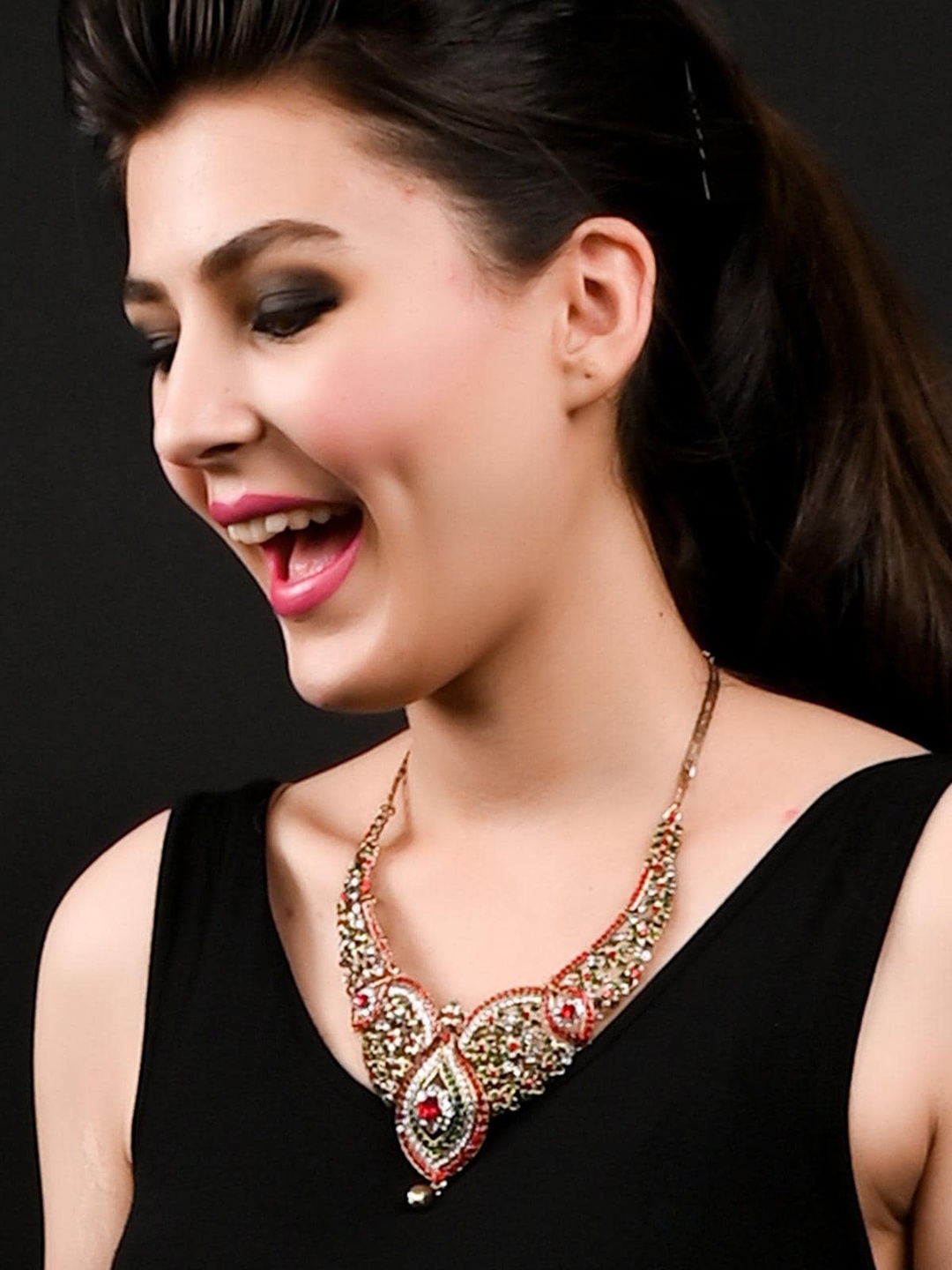 

ODETTE Crystal Studded Necklace & Earring Set, Gold