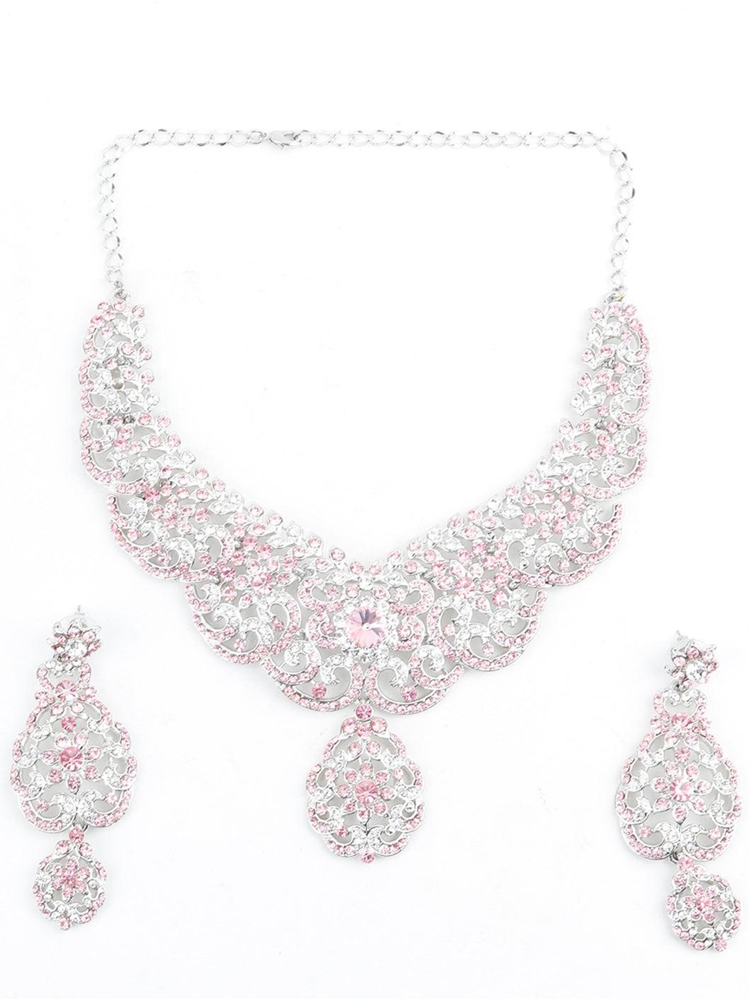 

ODETTE Crystal Studded Necklace & Earring Set, Silver