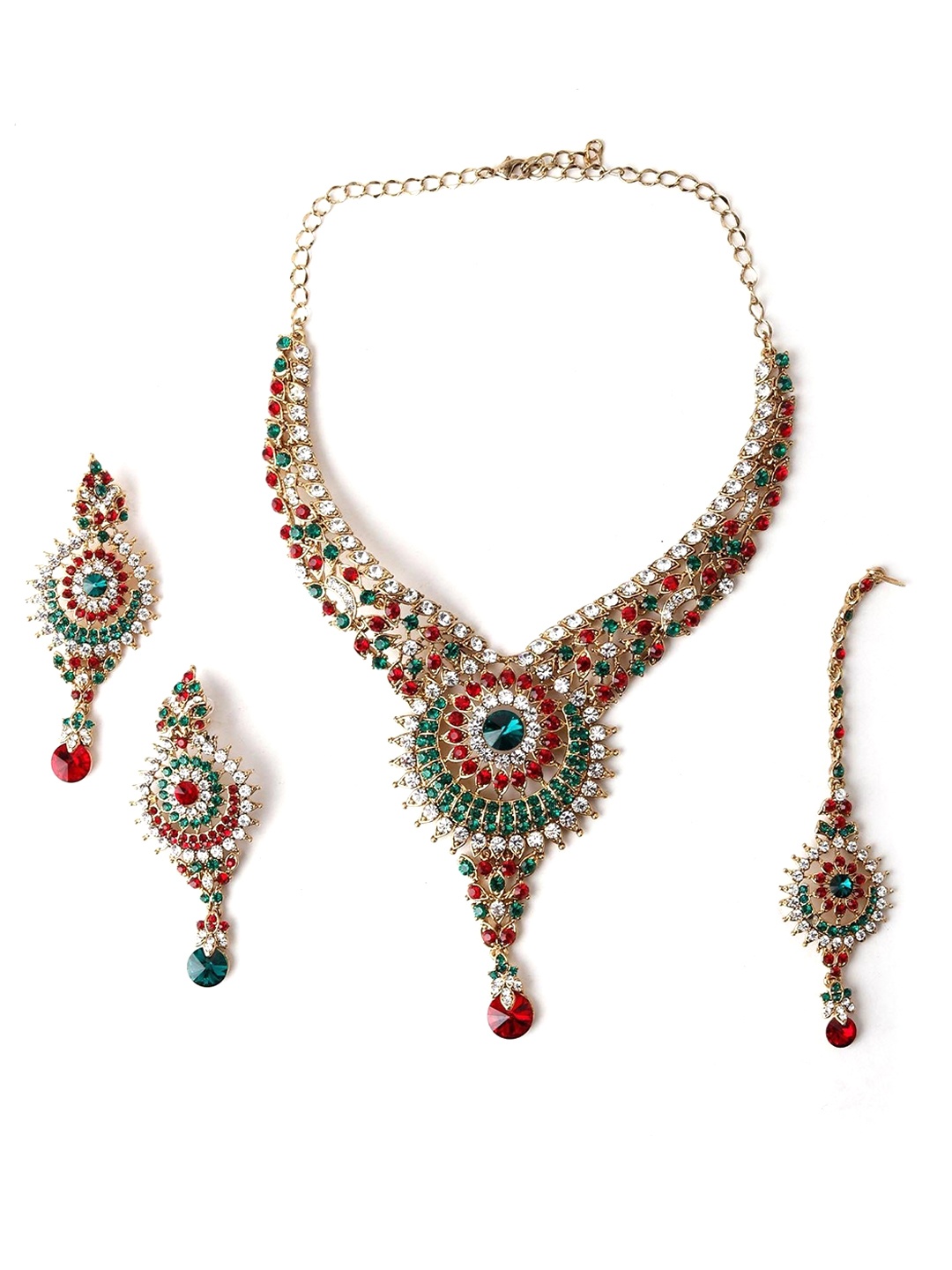 

ODETTE Gold-Toned Stoned Studded Necklace & Earring Set, Green