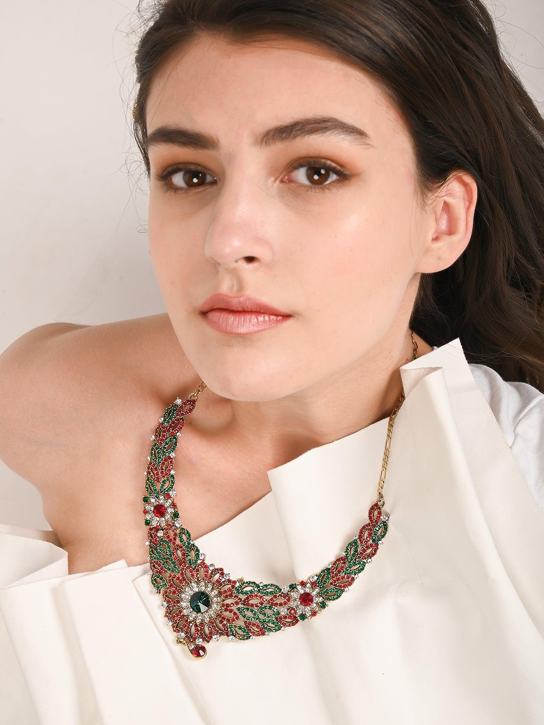 ODETTE Crystal Studded Necklace & Earring Set, Gold