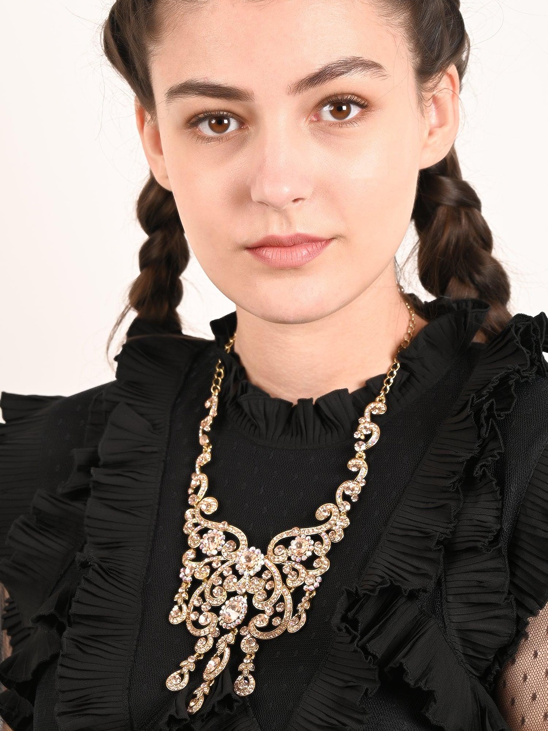 ODETTE Stoned Studded Necklace & Earring Set, White