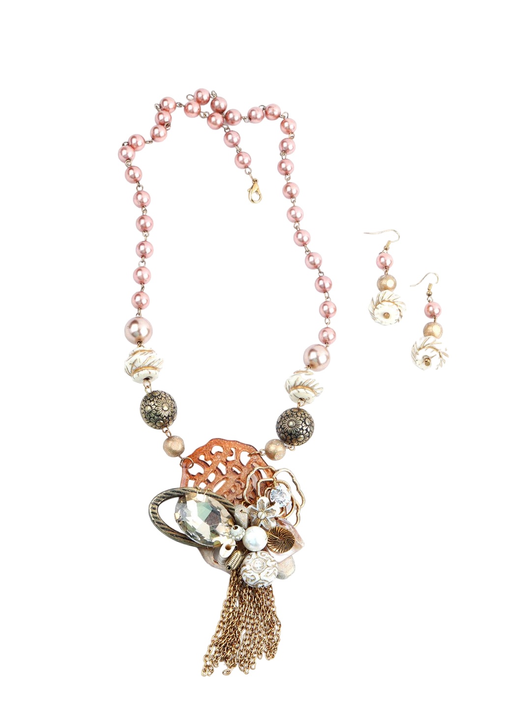 

ODETTE Artificial-Beaded Necklace & Earrings Set, Rose gold