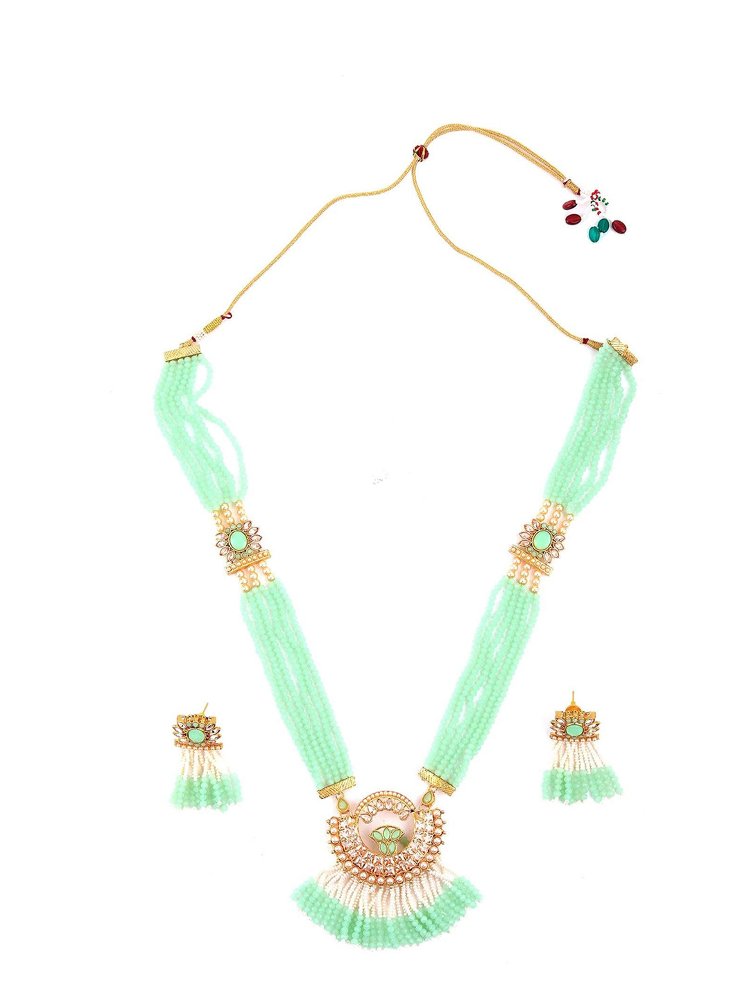 

ODETTE Stone Studded & Beaded Necklace & Earrings Set, Green