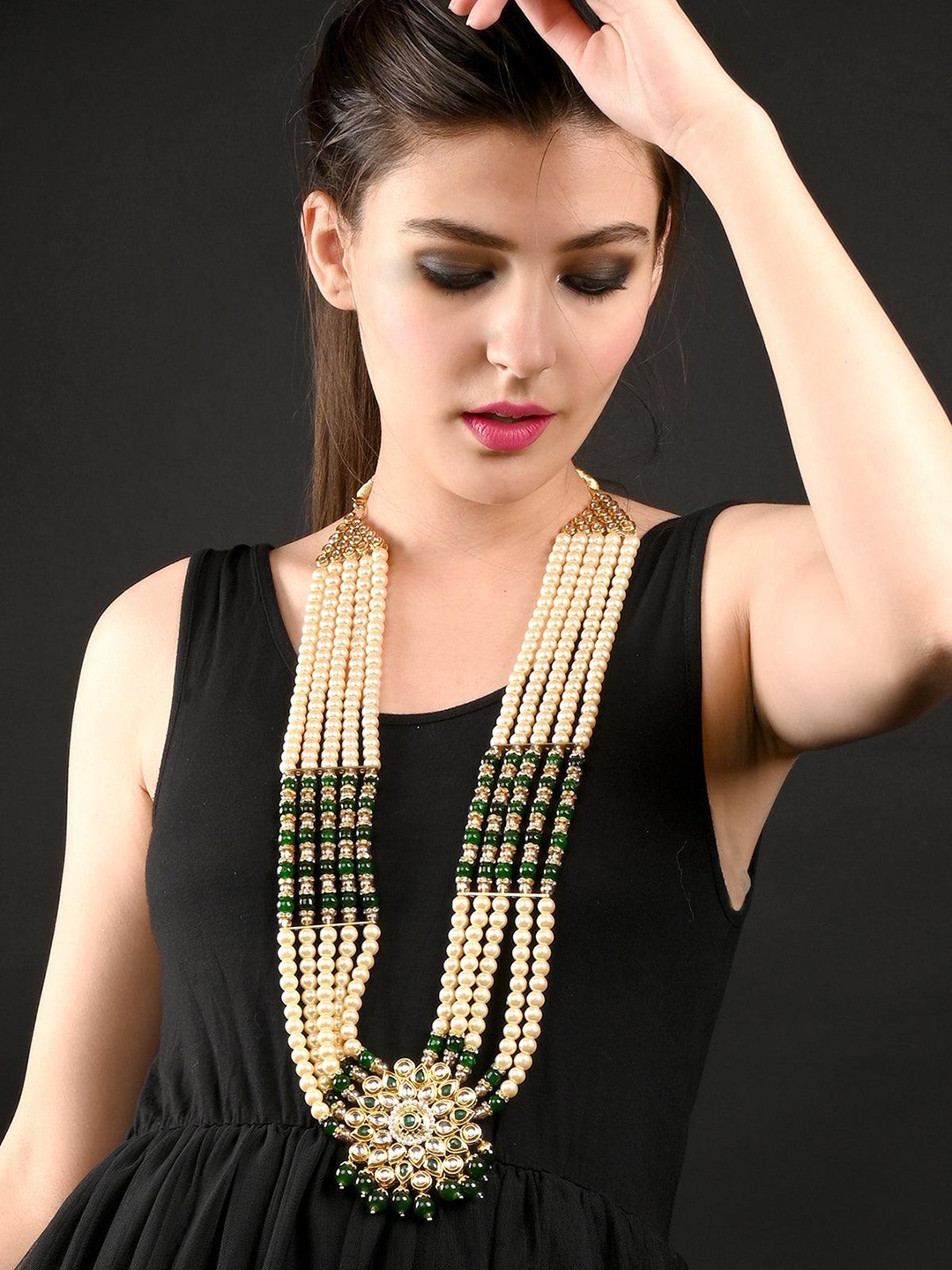 

ODETTE Brass Kundan Ethnic Necklace, Green
