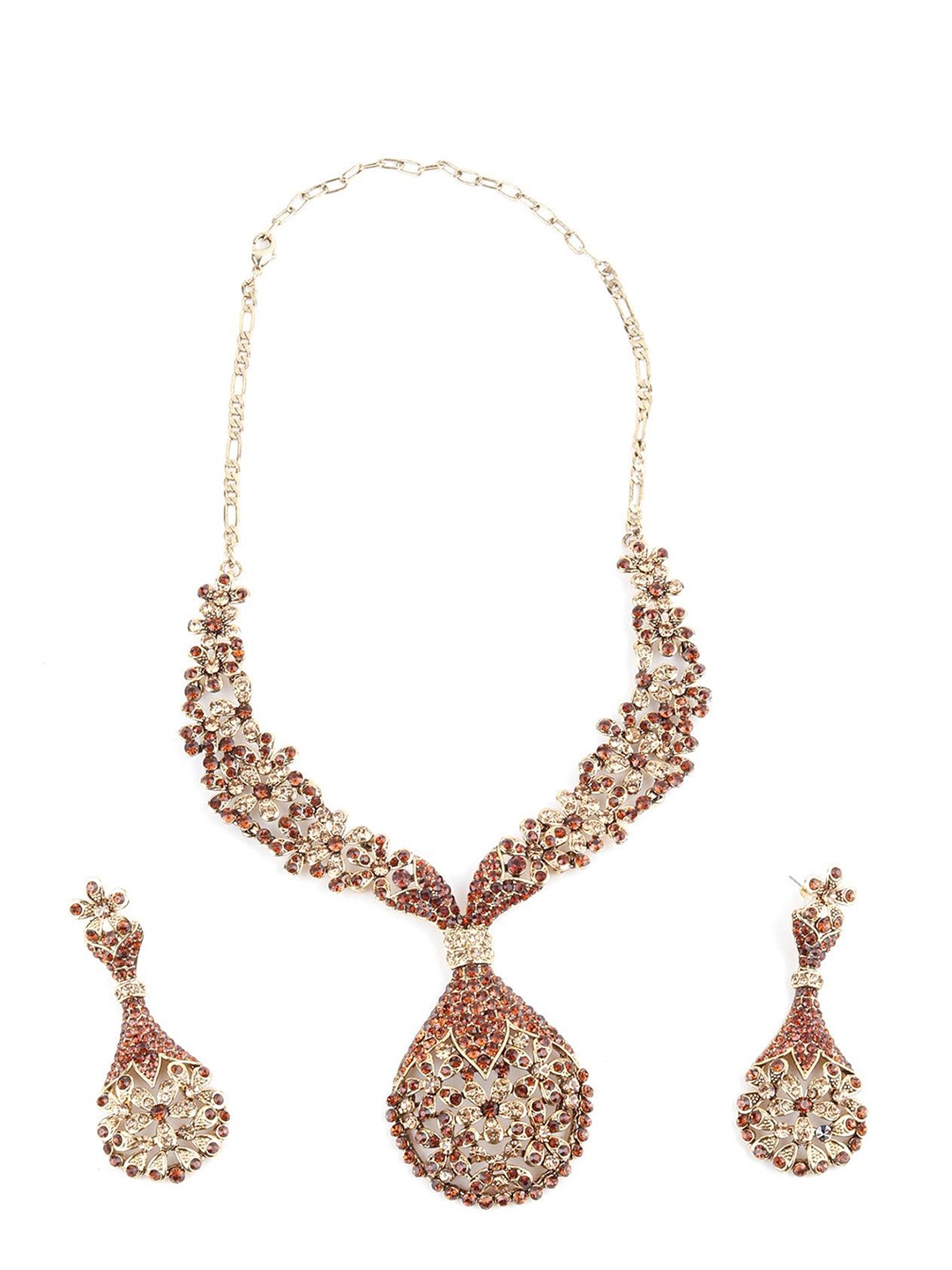 

ODETTE Stone Studded Necklace & Earrings Set, Gold