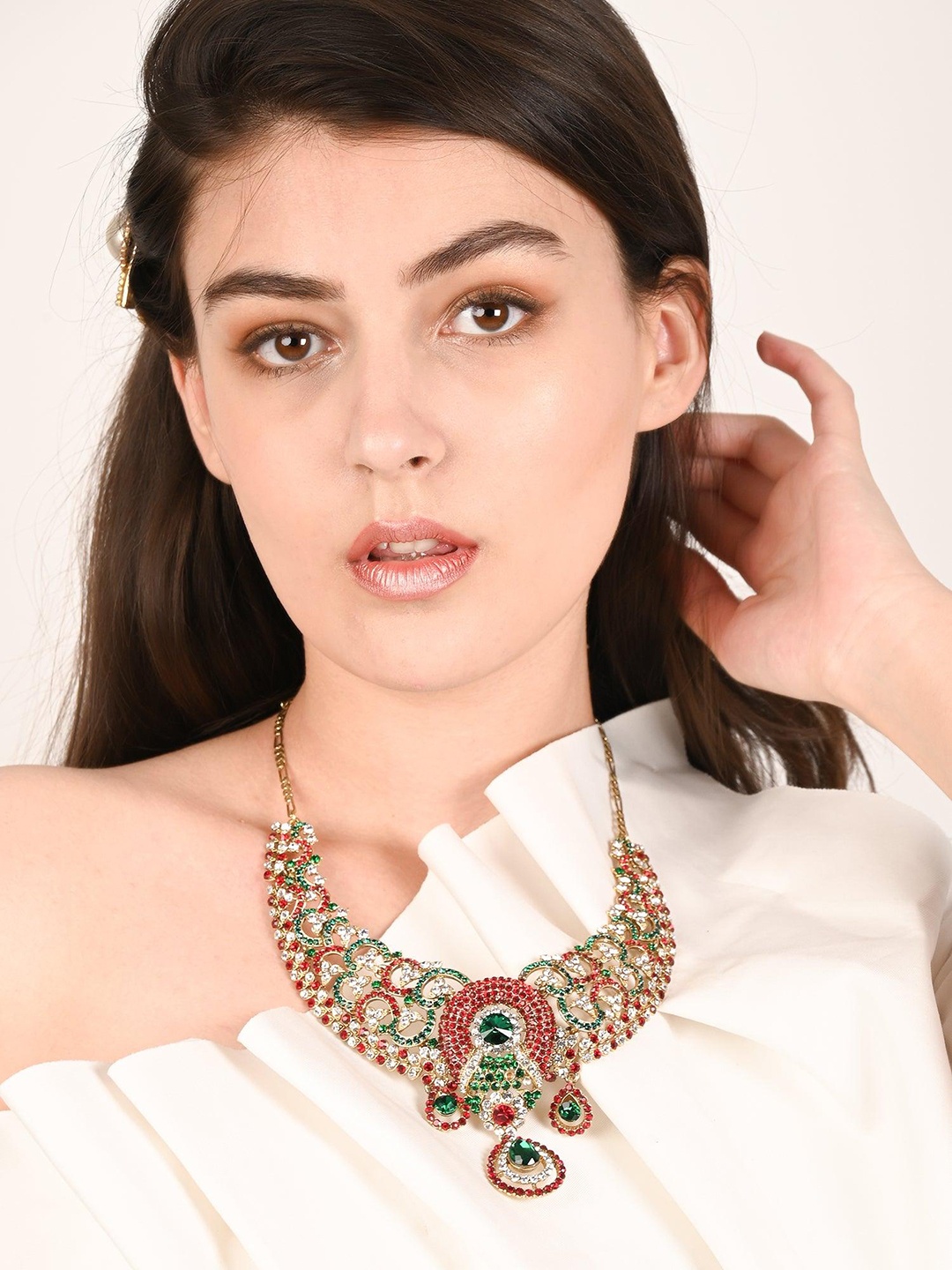 ODETTE Crystal Studded Necklace & Earrings Set, Gold