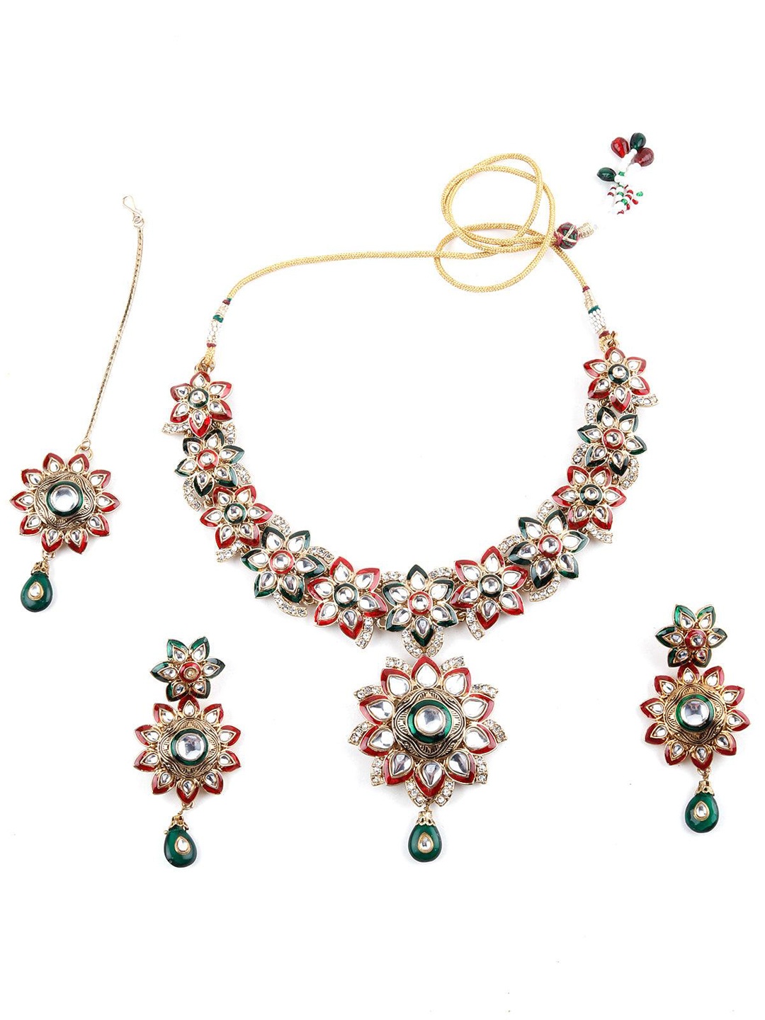 

ODETTE Kundan-Studded Floral Necklace & Earring Set, Gold