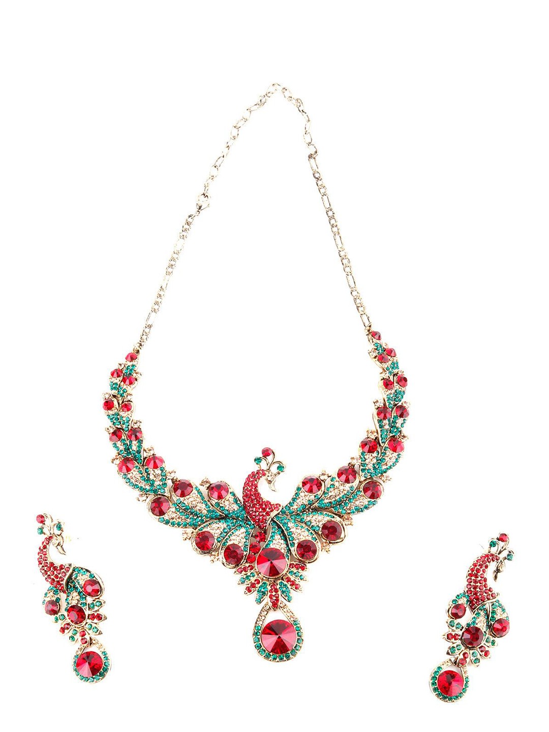 

ODETTE Gold-Plated Crystals-Studded Necklace & Earrings Set, Red