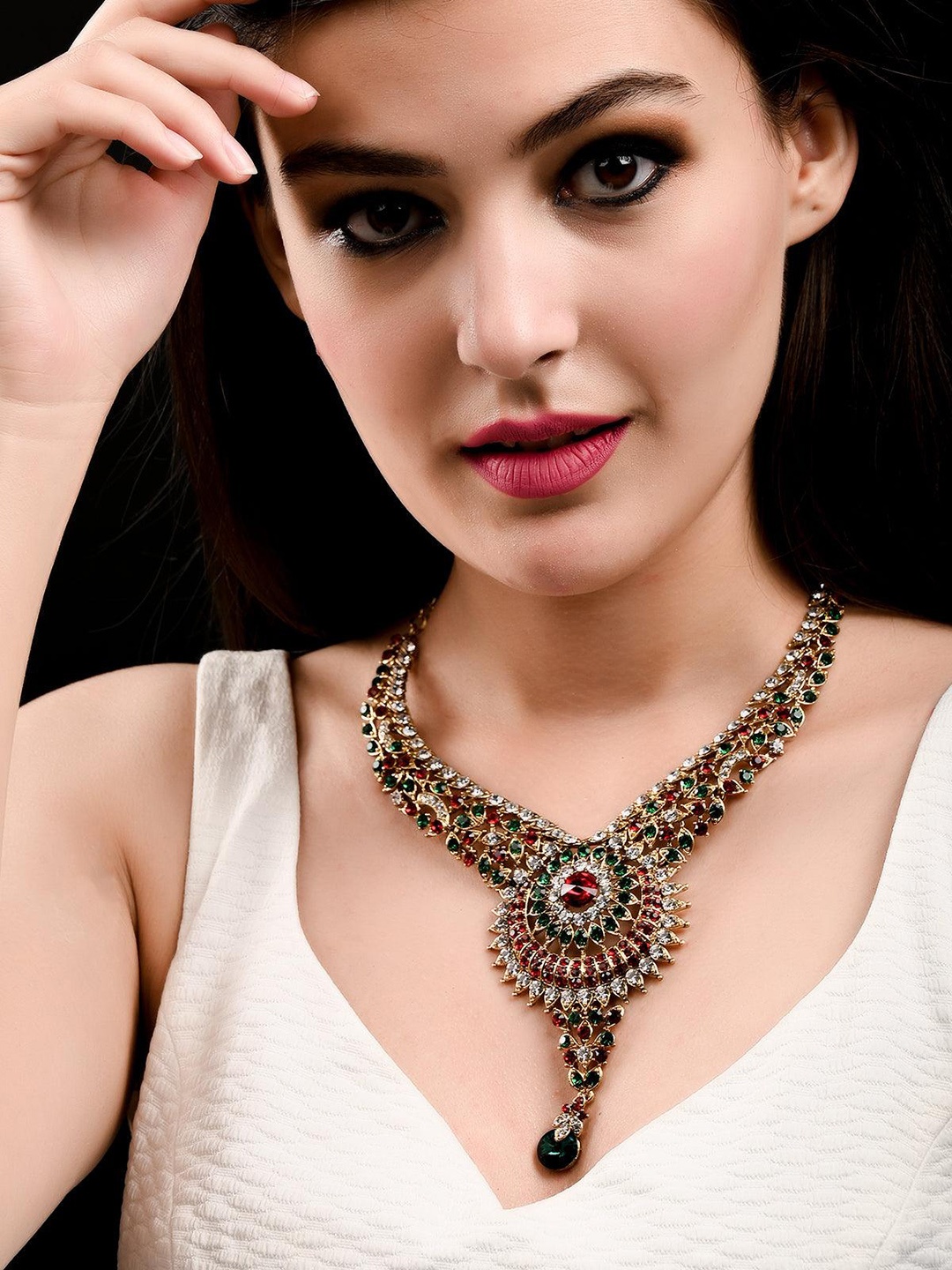 

ODETTE Gold-Plated Crystal Necklace, Green