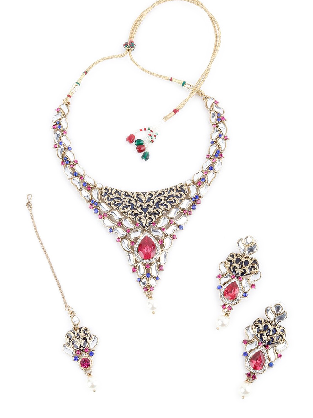 

ODETTE Kundan-Studded Necklace & Earrings Set With Maang Tika, Gold