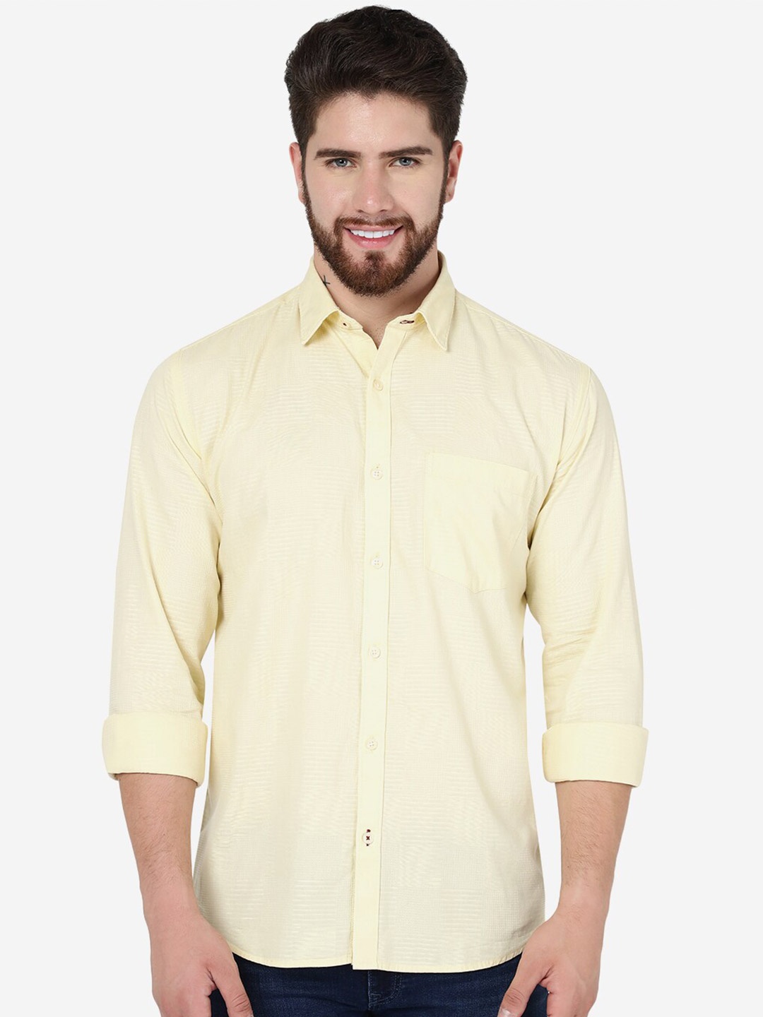 

Greenfibre Spread Collar Long Sleeves Cotton Casual Shirt, Yellow
