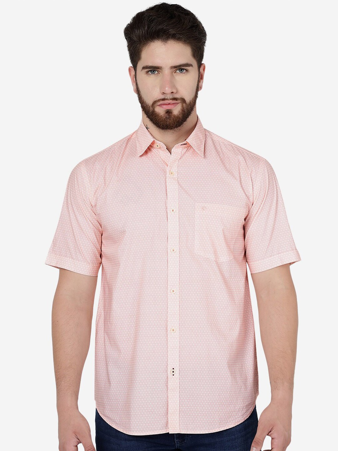 

Greenfibre Micro Ditsy Printed Short Sleeves Cotton Casual Shirt, Orange