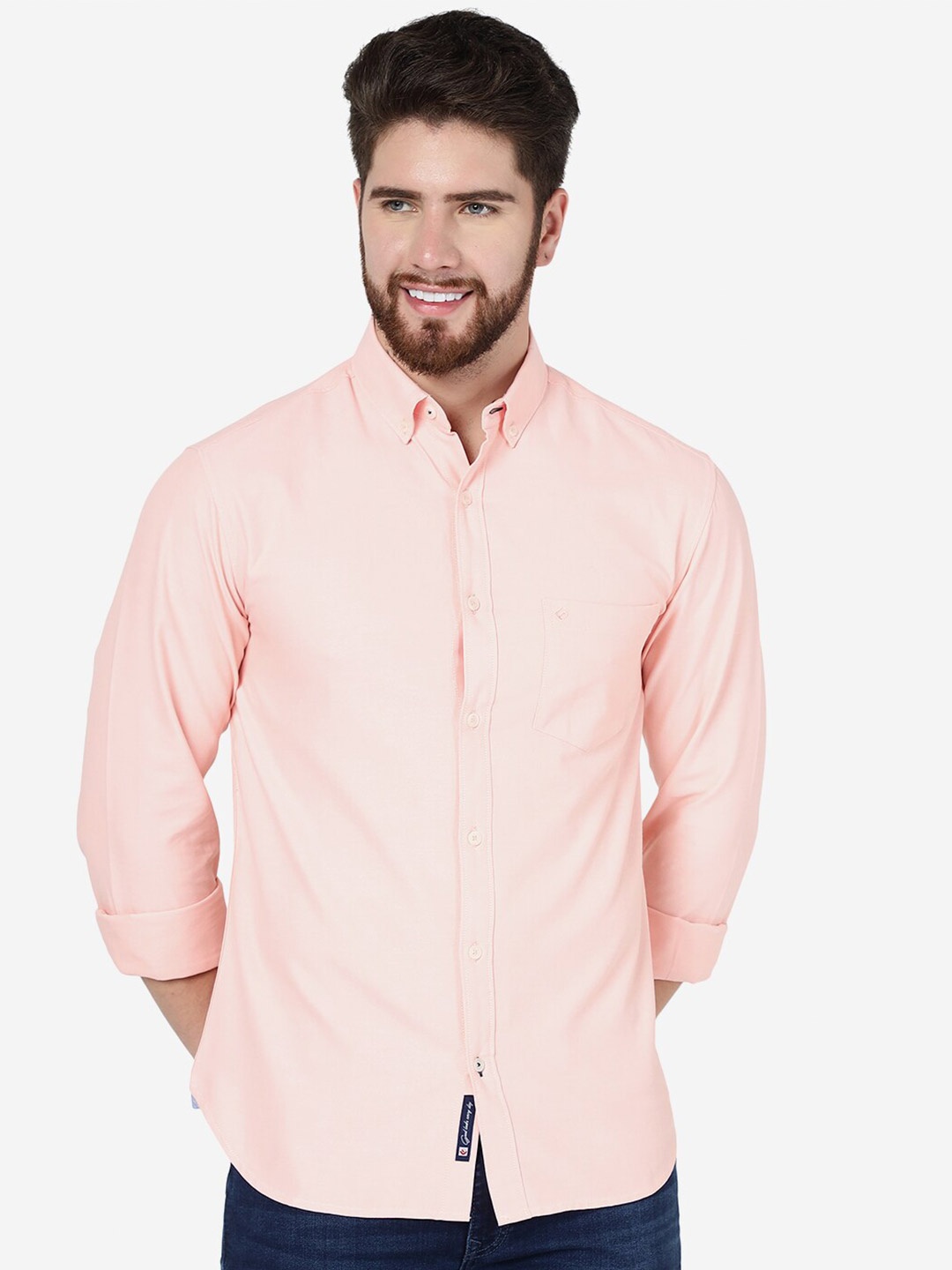 

Greenfibre Button-Down Collar Long Sleeves Cotton Casual Shirt, Peach