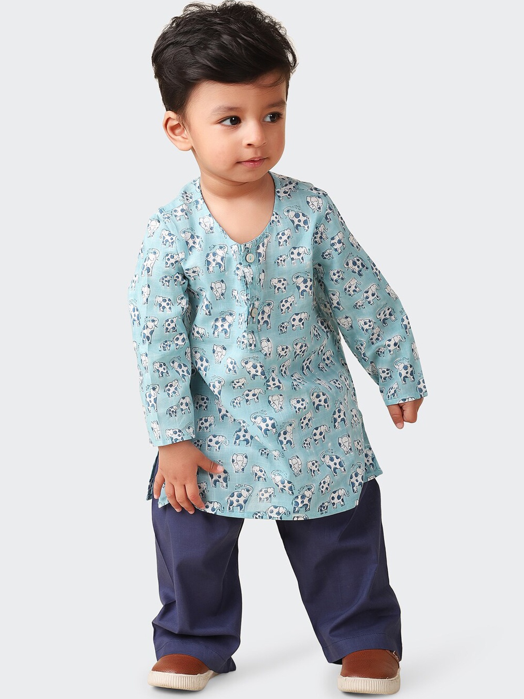 

Fabindia Infants Boys Printed Cotton Regular Pyjama Set, Blue