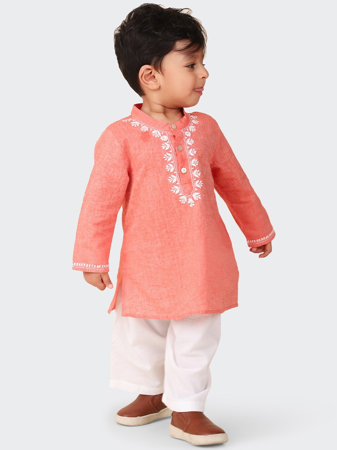 

Fabindia Infants Boys Embroidered Cotton Kurta Set, Pink