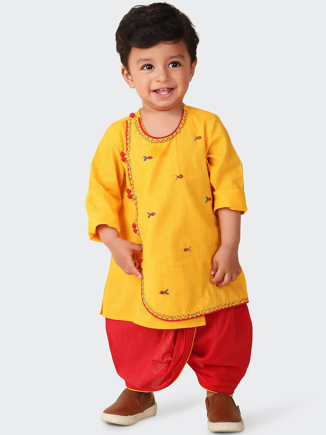 

Fabindia Infants Boys Embroidered Cotton Angrakha Clothing Set, Yellow