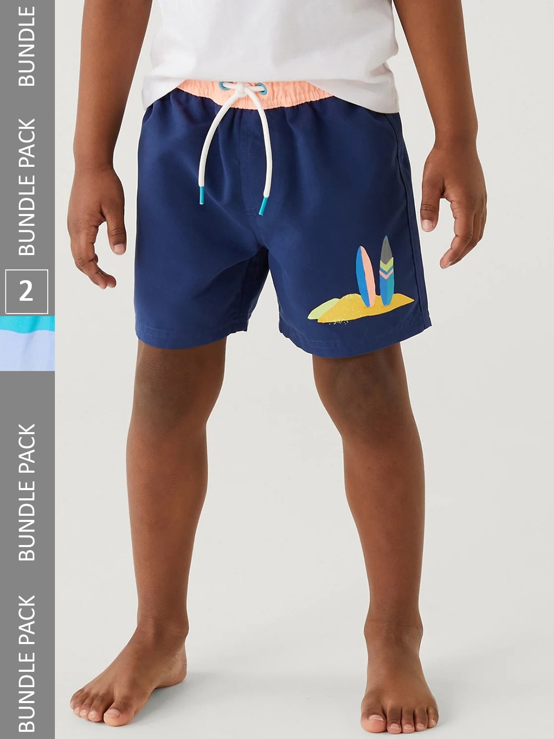 

Marks & Spencer Boys Pack Of 2 Mid-Waist Cotton Swim Shorts, Blue