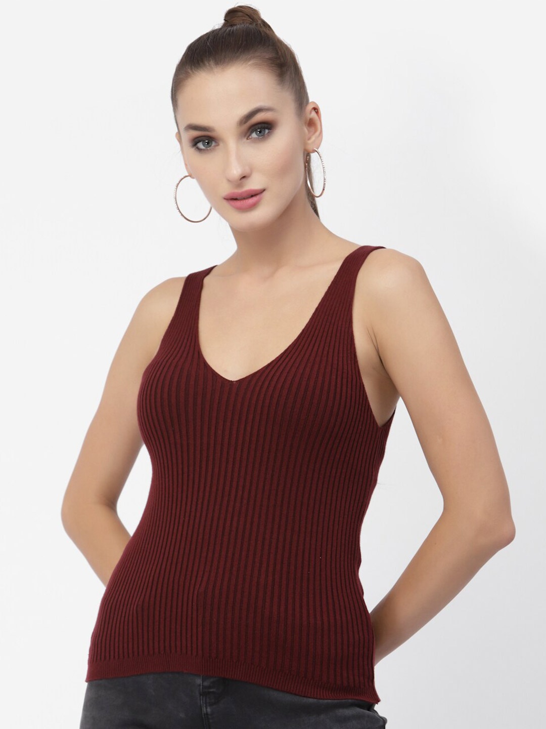 

Kalt V-Neck Sleeveless Regular Fitted Top, Maroon