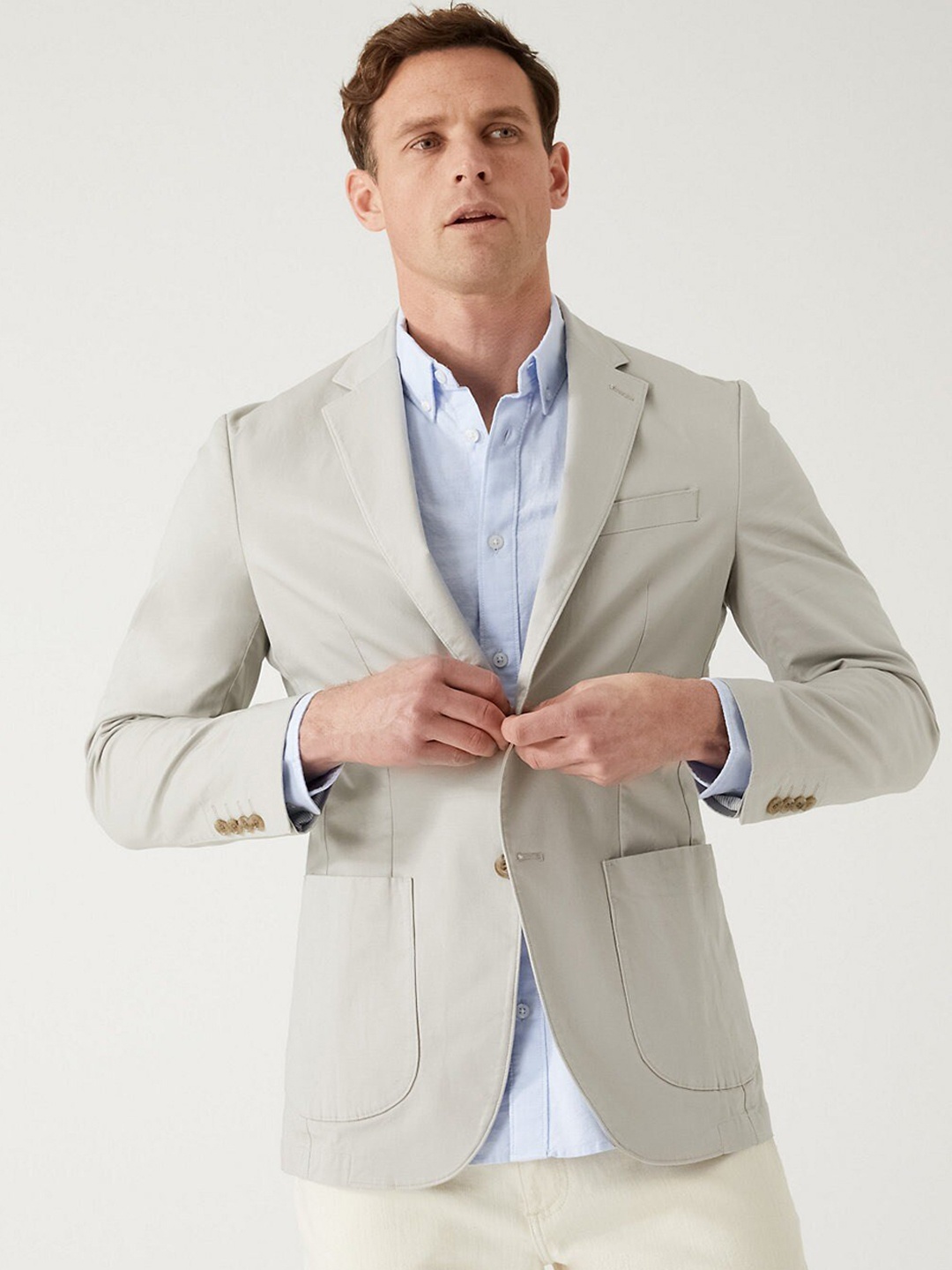 

Marks & Spencer Notched Lapel Single-Breasted Formal Blazer, Grey