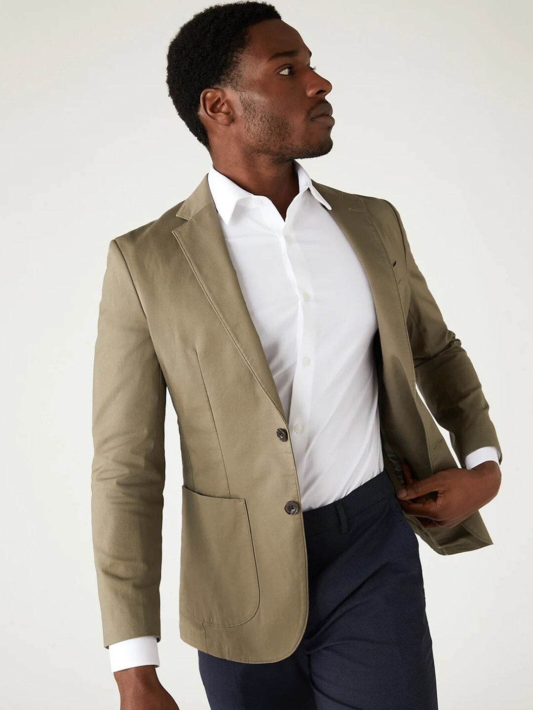 

Marks & Spencer Notched Lapel Single Breasted Blazers, Khaki