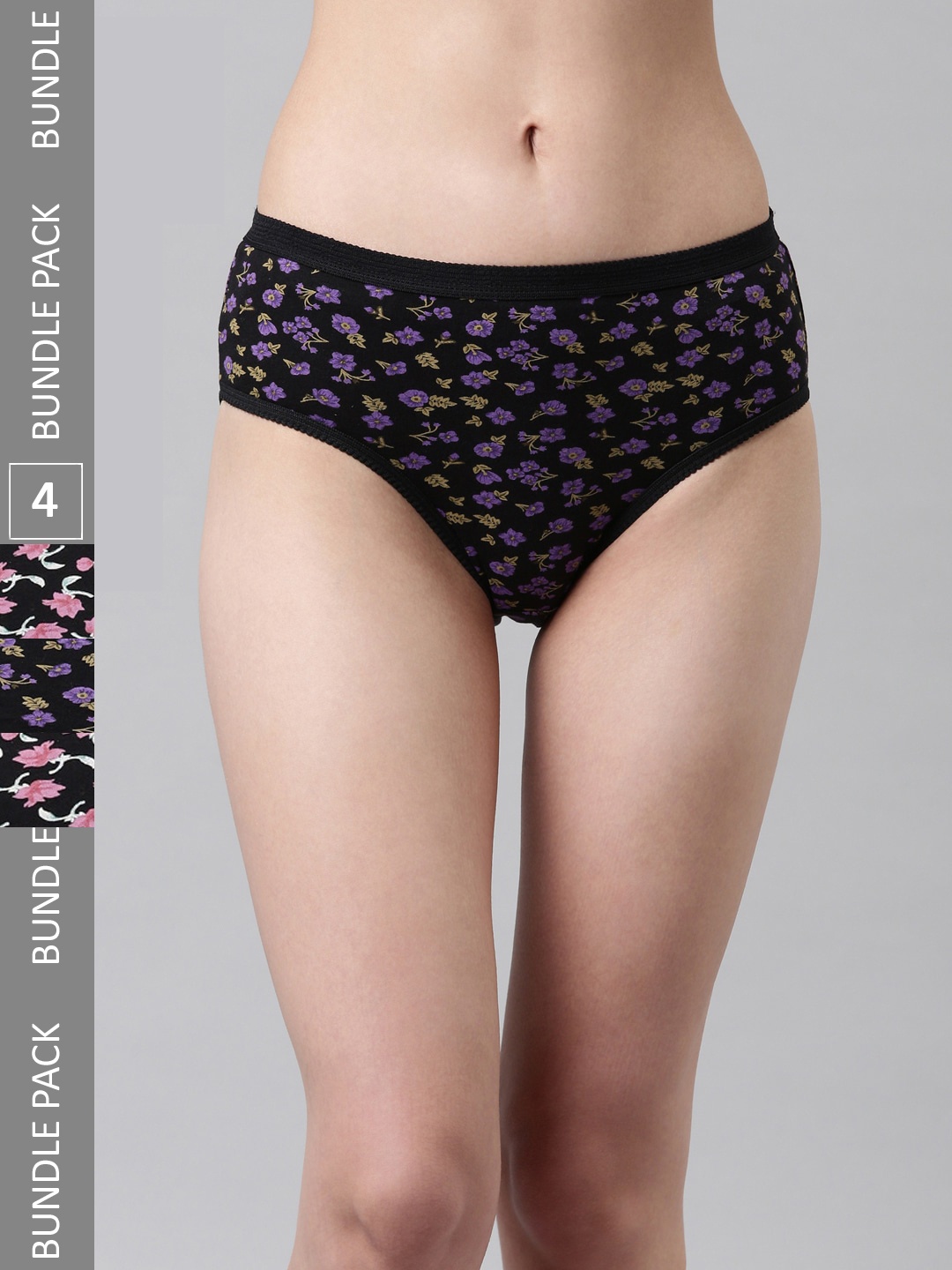 

DIXCY SCOTT Slimz Women Pack Of 4 Assorted Printed Cotton Hipster Briefs