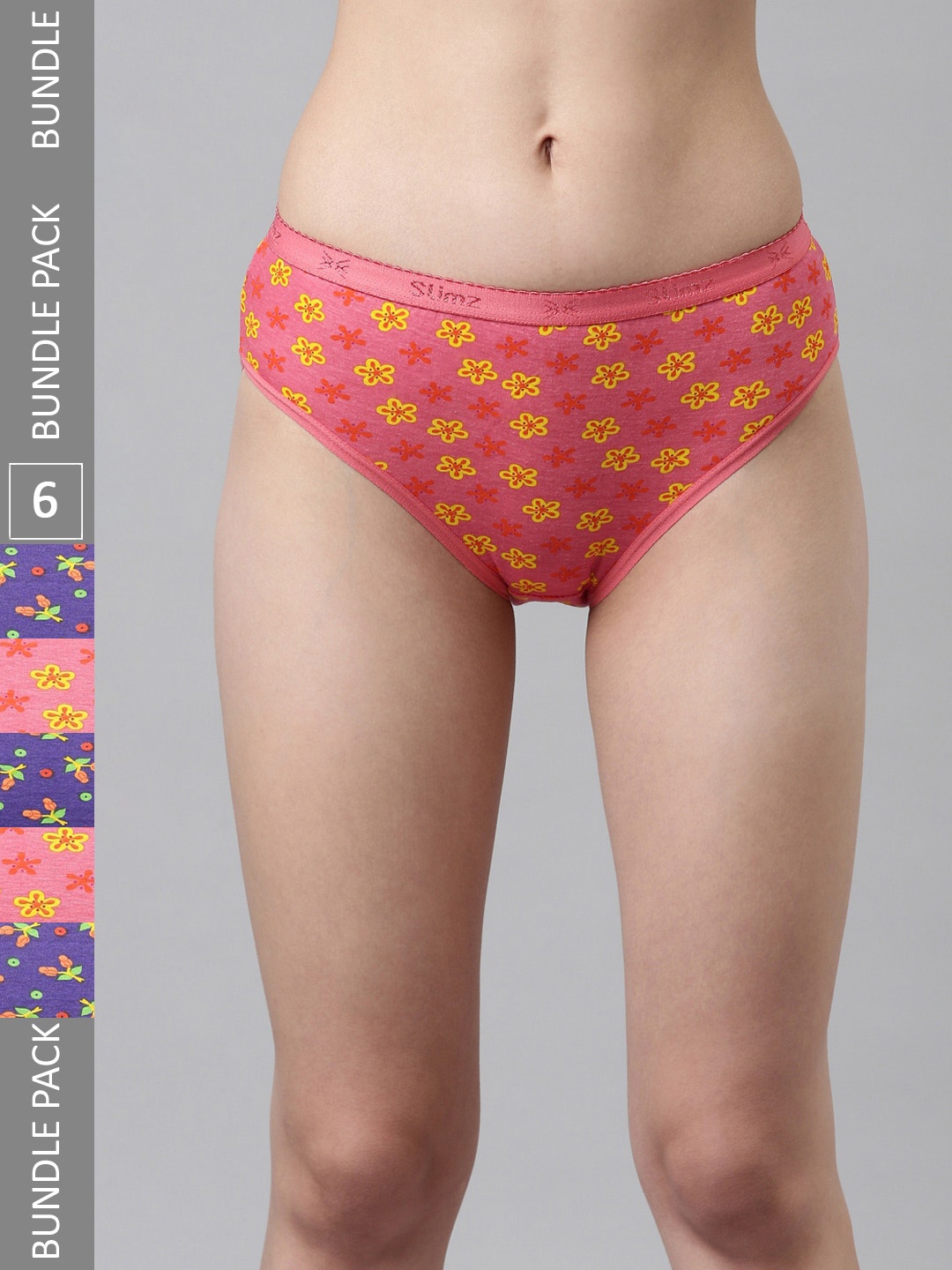 

DIXCY SCOTT Slimz Women Pack Of 6 Assorted Printed Cotton Hipster Briefs