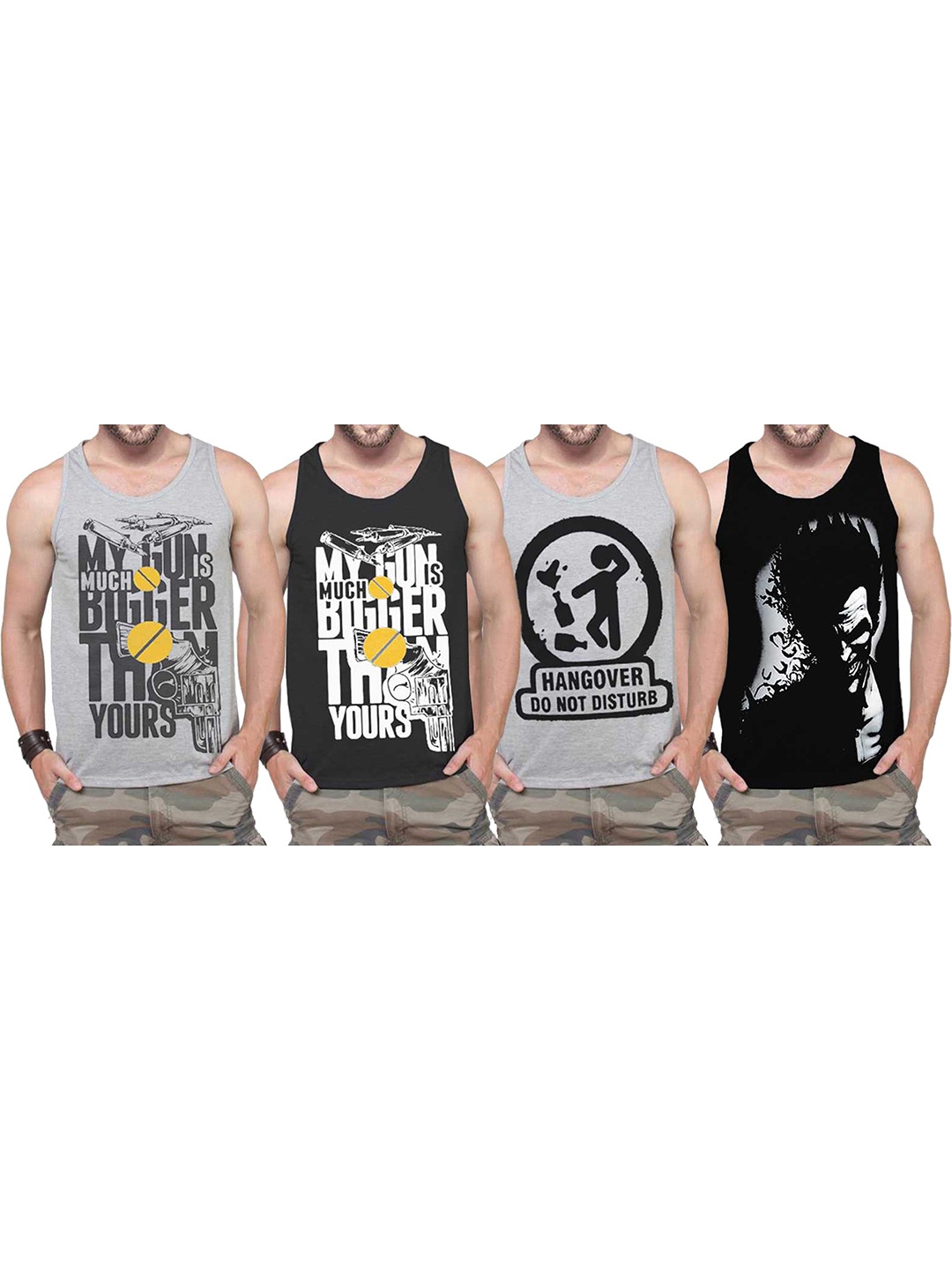 

TRIPR Pack Of 4 Printed Cotton Basic Vests, Grey