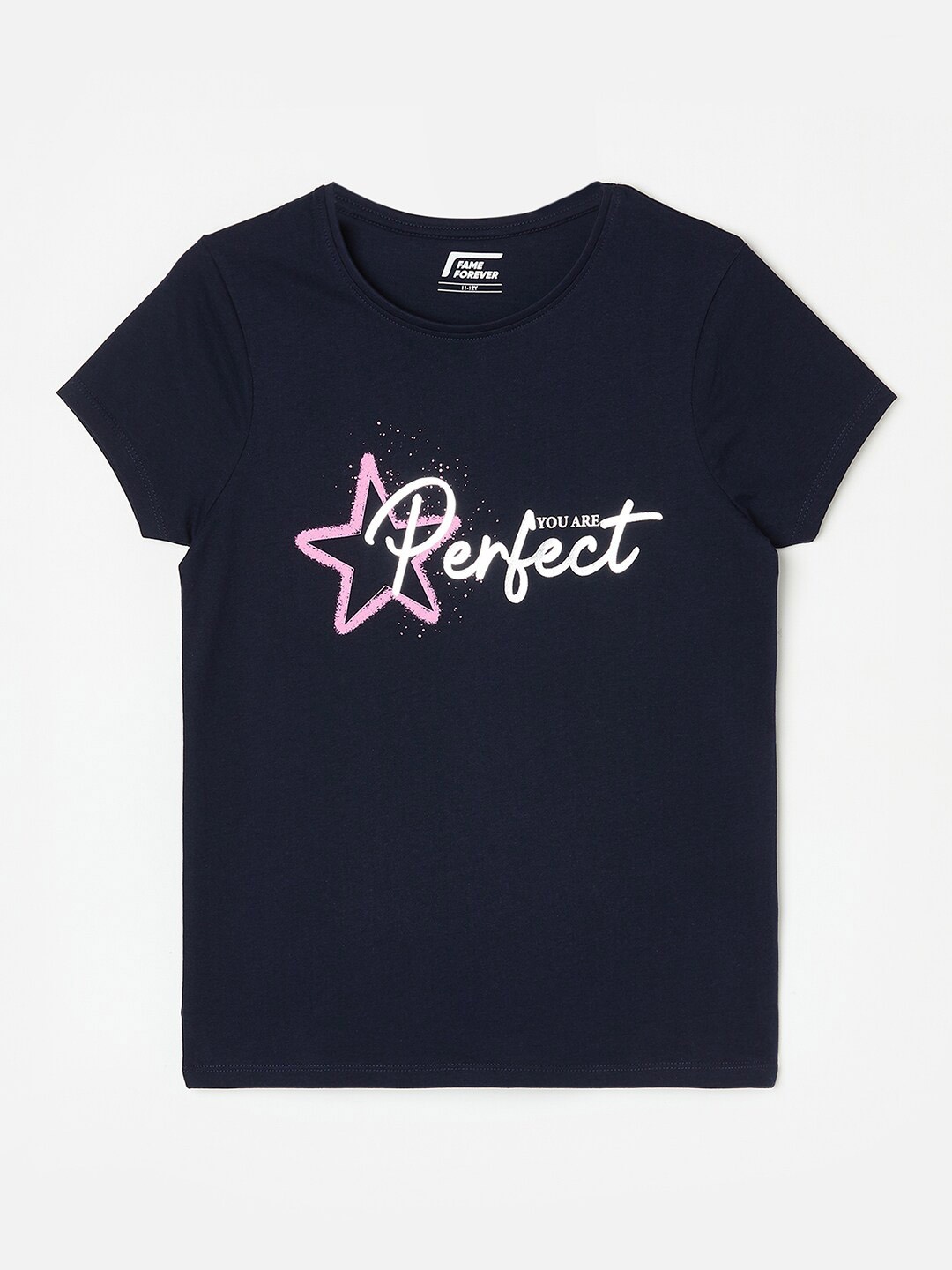 

Fame Forever by Lifestyle Girls Typography Printed Pure Cotton T-shirt, Navy blue