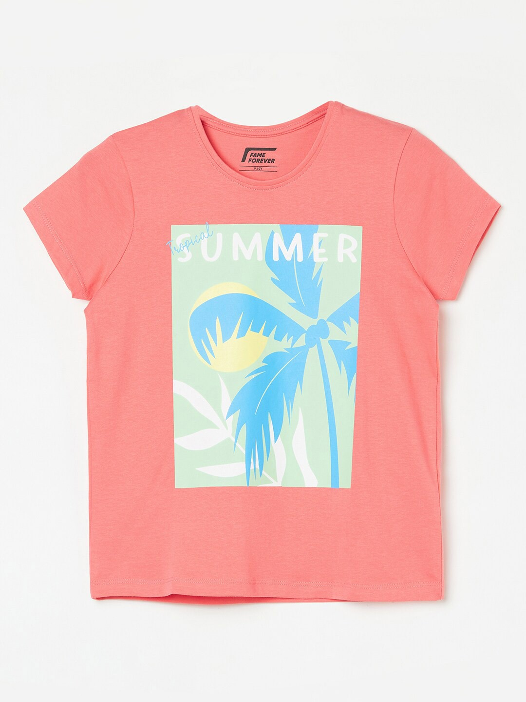 

Fame Forever by Lifestyle Girls Graphic Printed Pure Cotton T-shirt, Coral