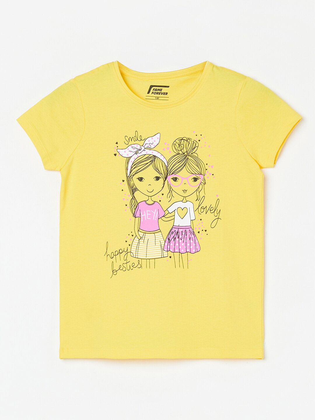 

Fame Forever by Lifestyle Girls Graphic Printed Pure Cotton T-shirt, Yellow