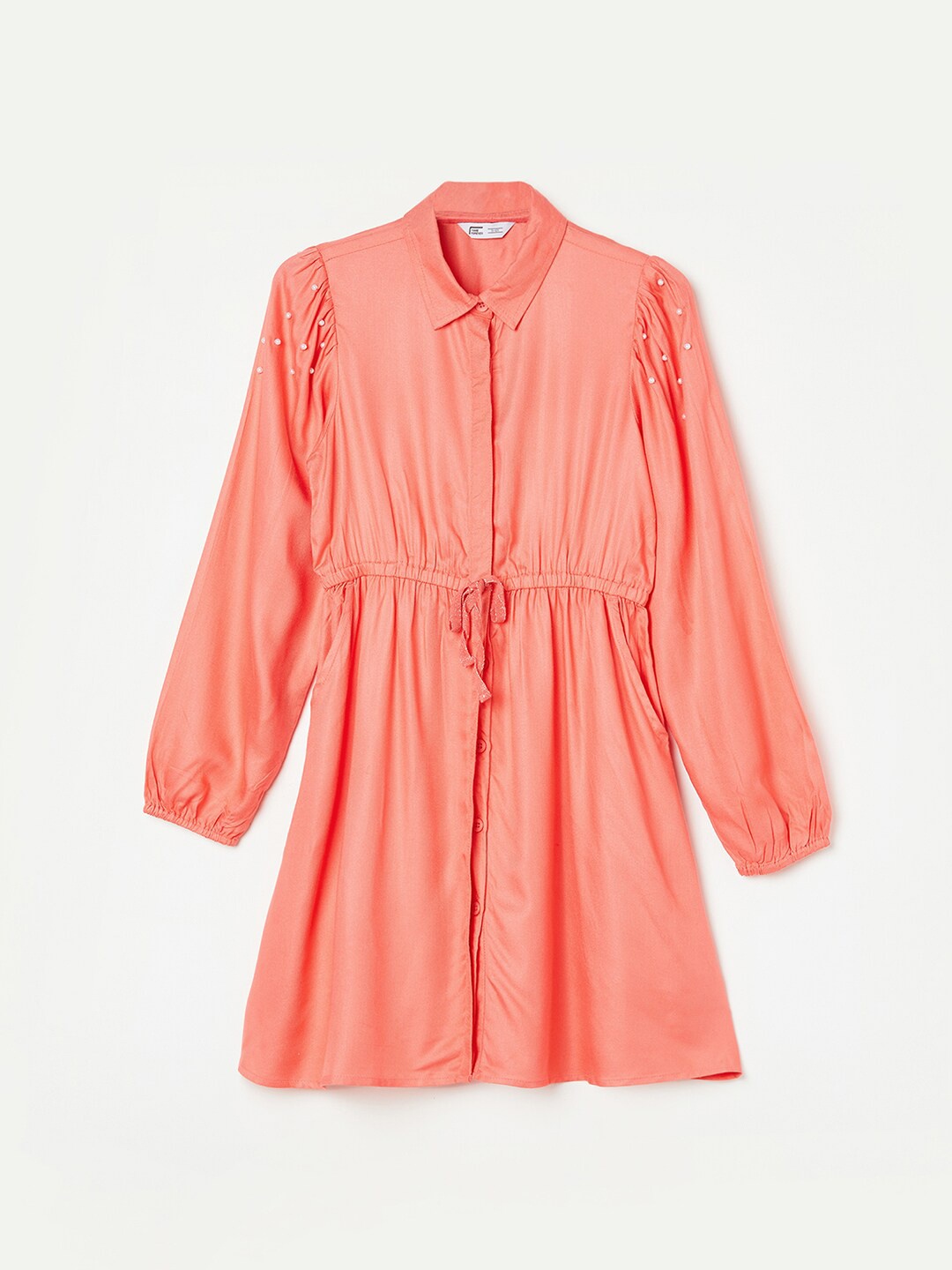 

Fame Forever by Lifestyle Girls Shirt Collar Fit and Flare Dress, Coral