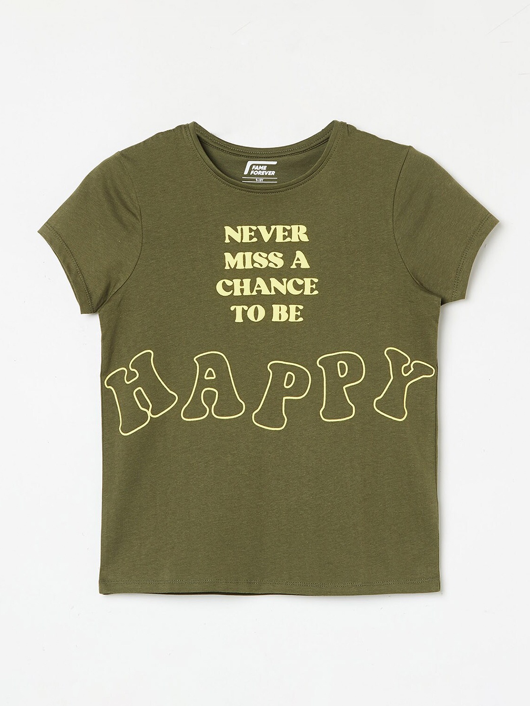 

Fame Forever by Lifestyle Girls Typography Printed Pure Cotton T-shirt, Olive
