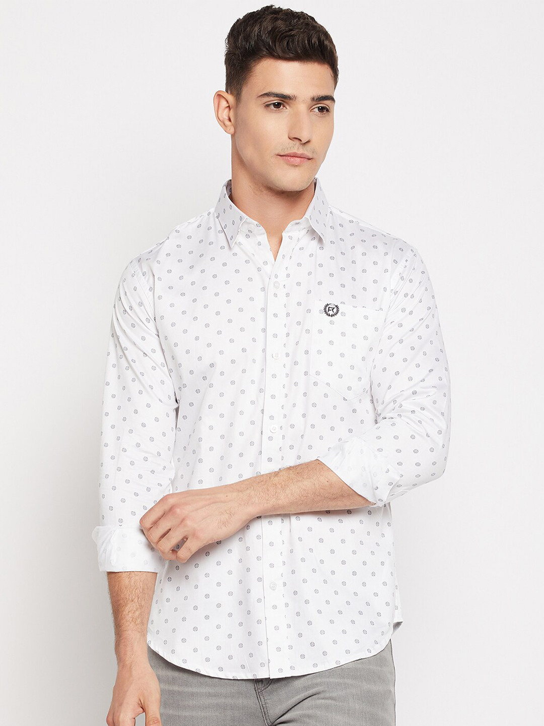 

FirstKrush Micro Disty Printed Cotton Casual Shirt, White