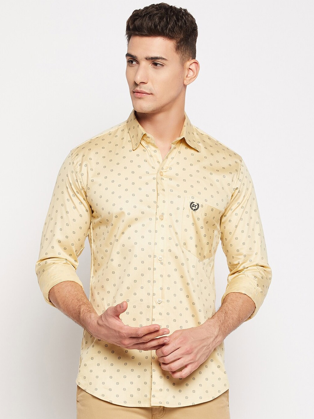 

FirstKrush Micro Disty Printed Cotton Casual Shirt, Cream