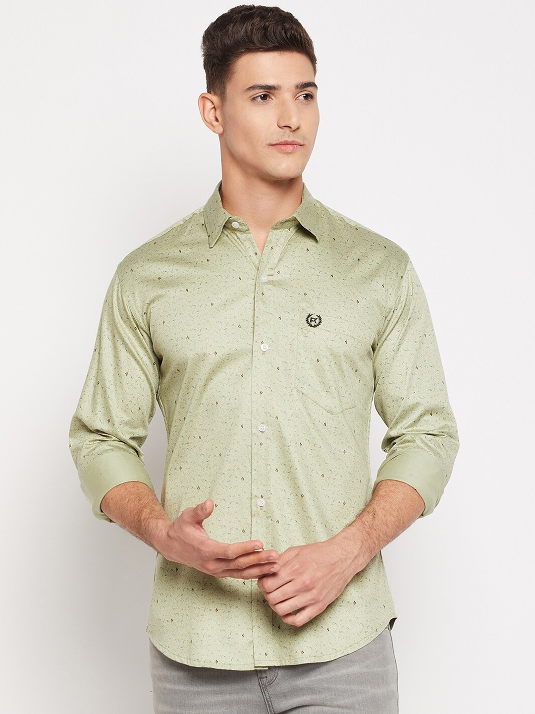 

FirstKrush Conversational Printed Linen Casual Shirt, Lime green