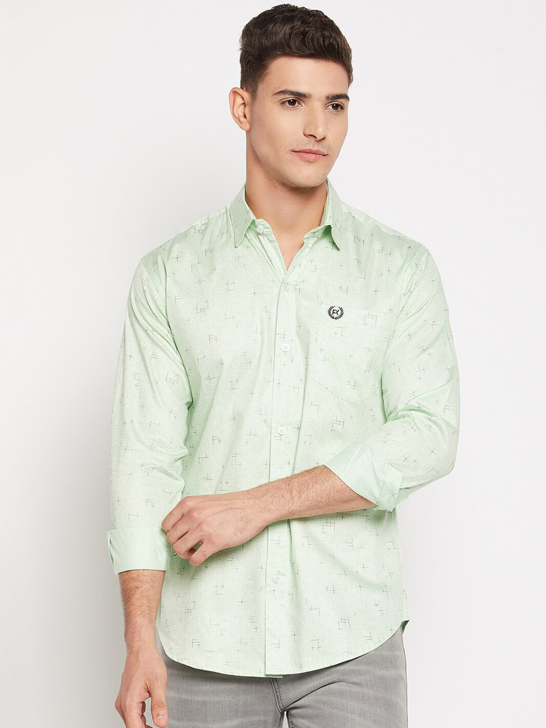 

FirstKrush Geometric Printed Cotton Casual Shirt, Green