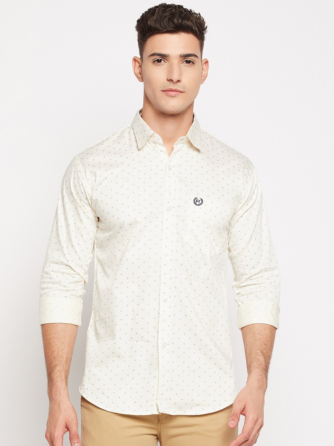 

FirstKrush Micro Disty Printed Cotton Casual Shirt, Cream